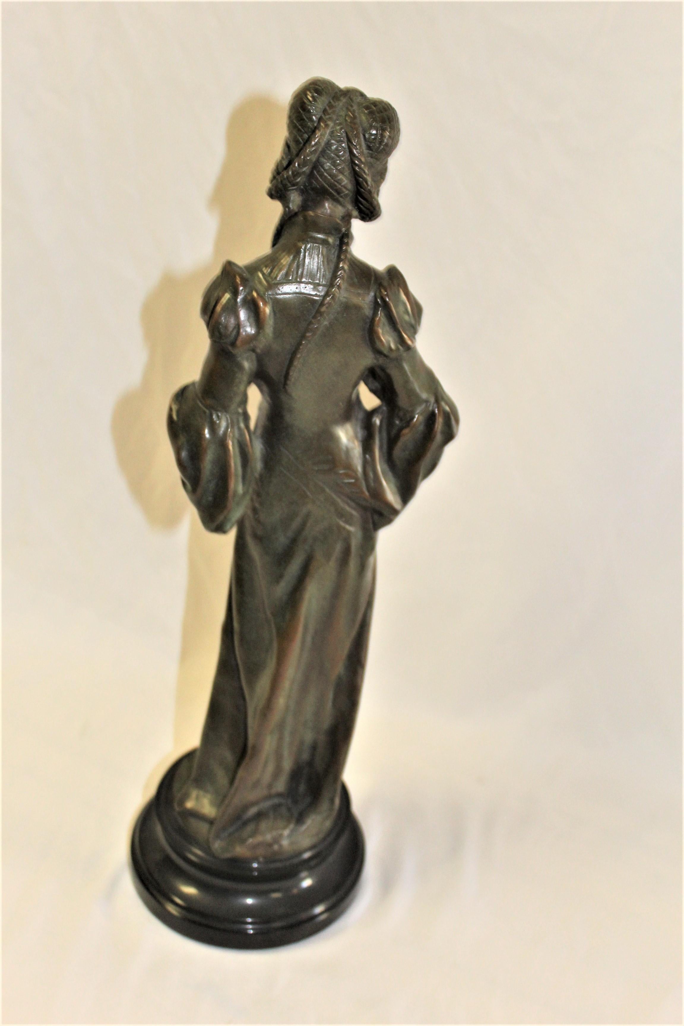 Art Nouveau Bronze Lady, Marble Base 'The book Lady' In Good Condition For Sale In Los Angeles, CA