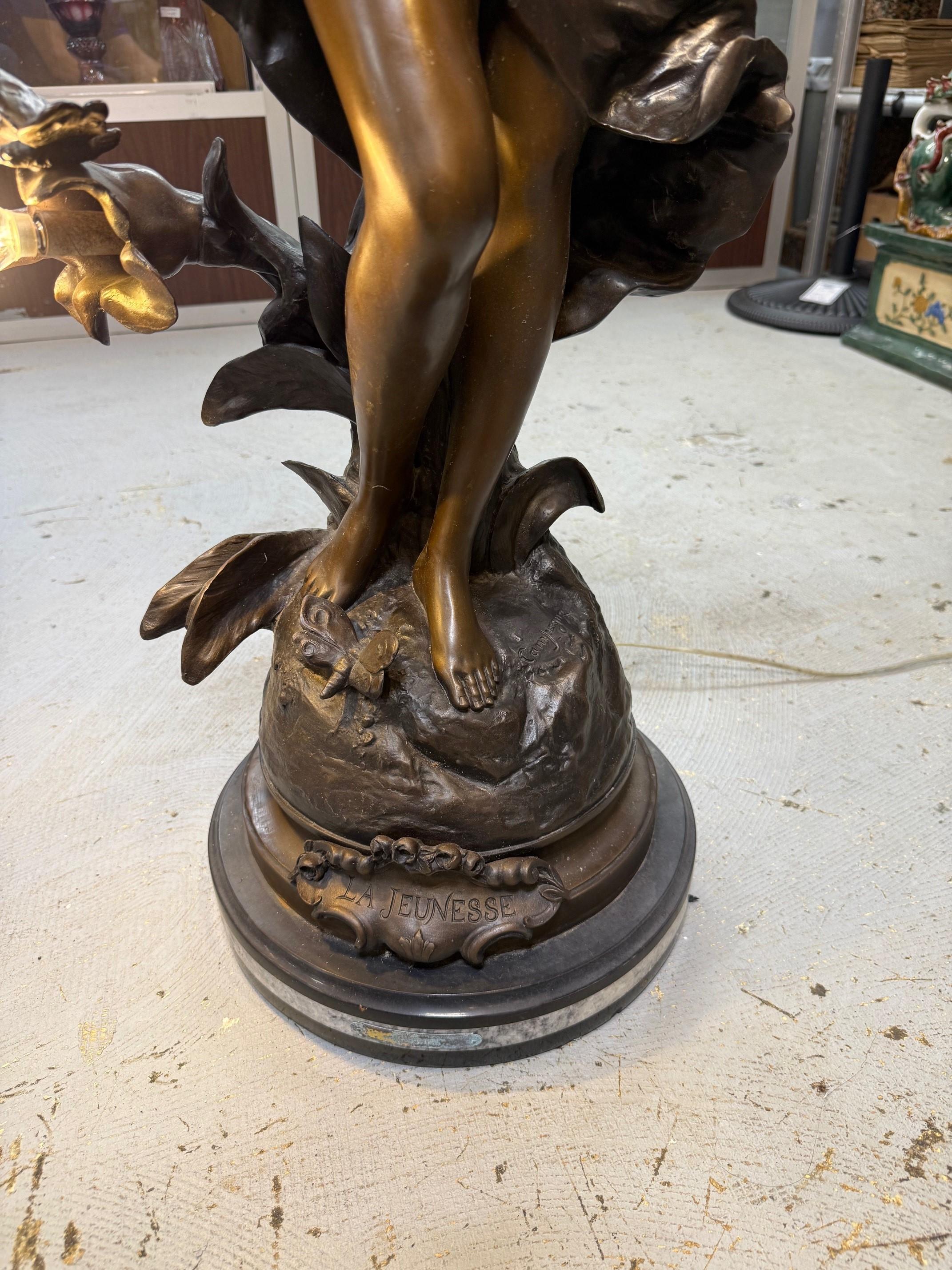 Lampe en bronze Art Nouveau d'après la statue de champagne Pierre-Etienne LA JEUNESSE en vente 6