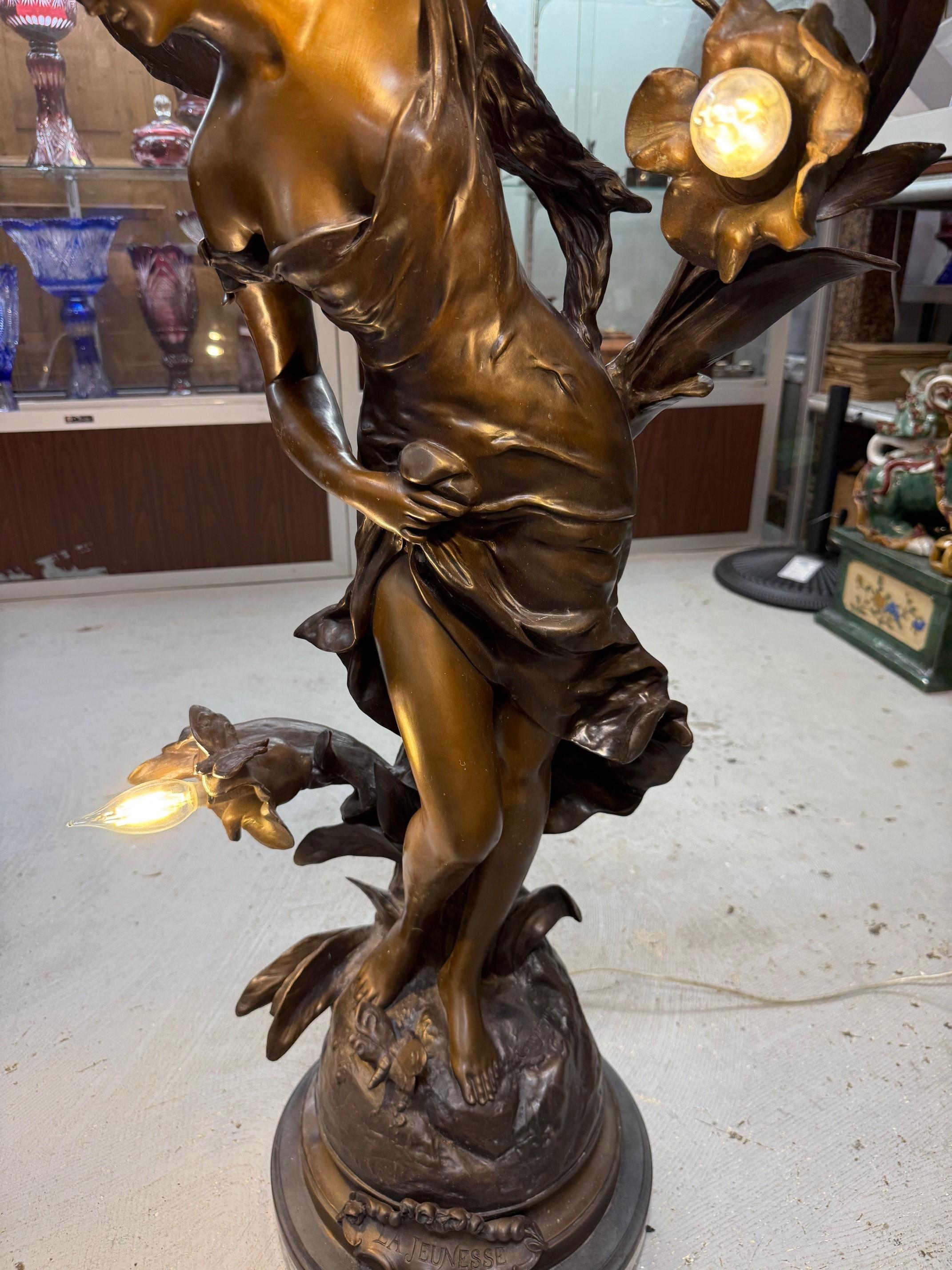 Lampe en bronze Art Nouveau d'après la statue de champagne Pierre-Etienne LA JEUNESSE en vente 1
