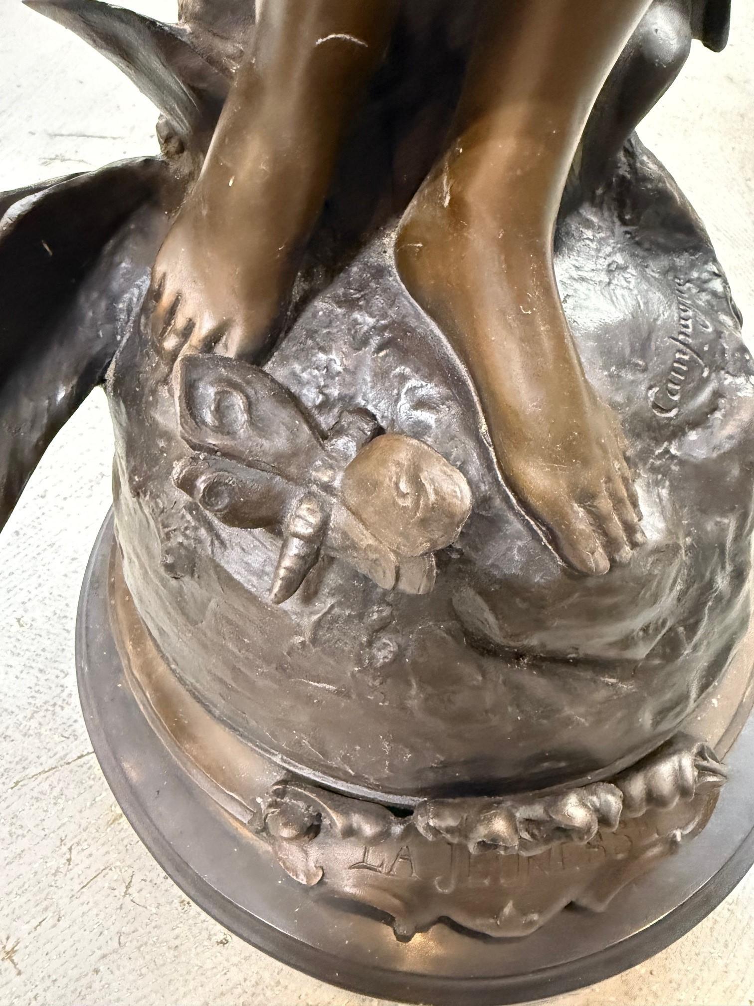 Lampe en bronze Art Nouveau d'après la statue de champagne Pierre-Etienne LA JEUNESSE en vente 3