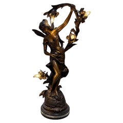 Art Nouveau Bronze Lamp After Pierre-Etienne Champagne Statue LA JEUNESSE