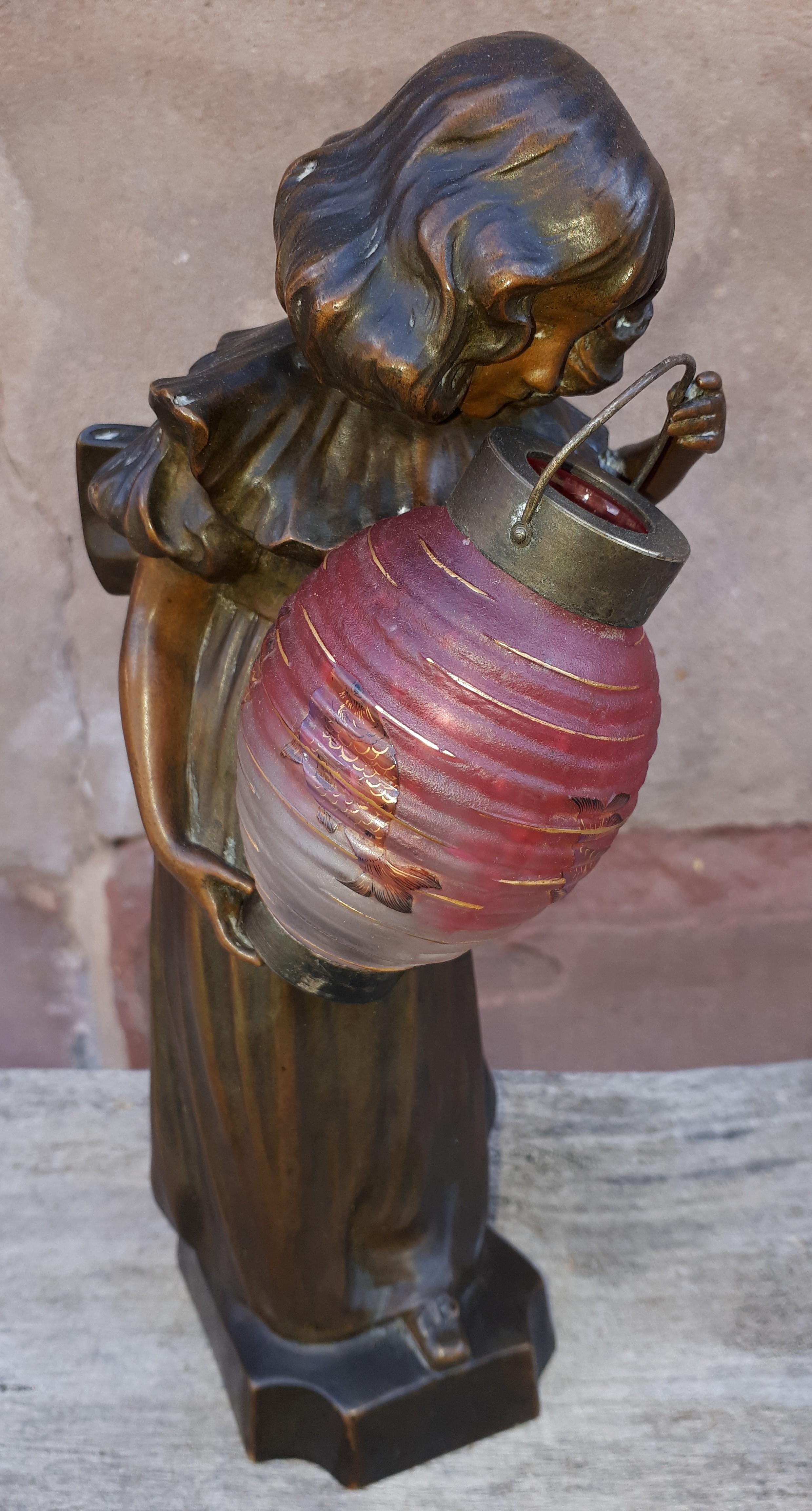 Art Nouveau Bronze Lamp, By Léo Laporte Blairsy And Daum For Sale 4
