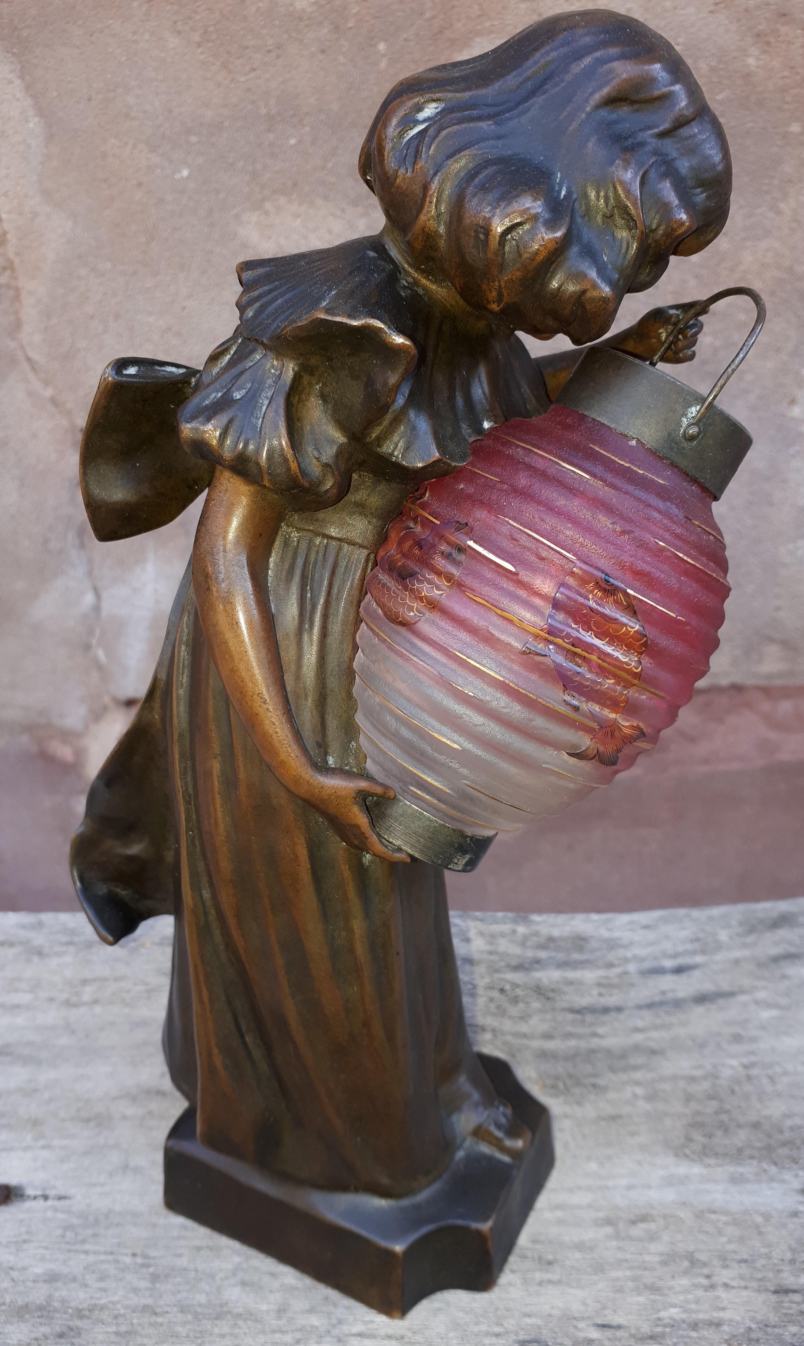 Art Nouveau Bronze Lamp, By Léo Laporte Blairsy And Daum For Sale 5