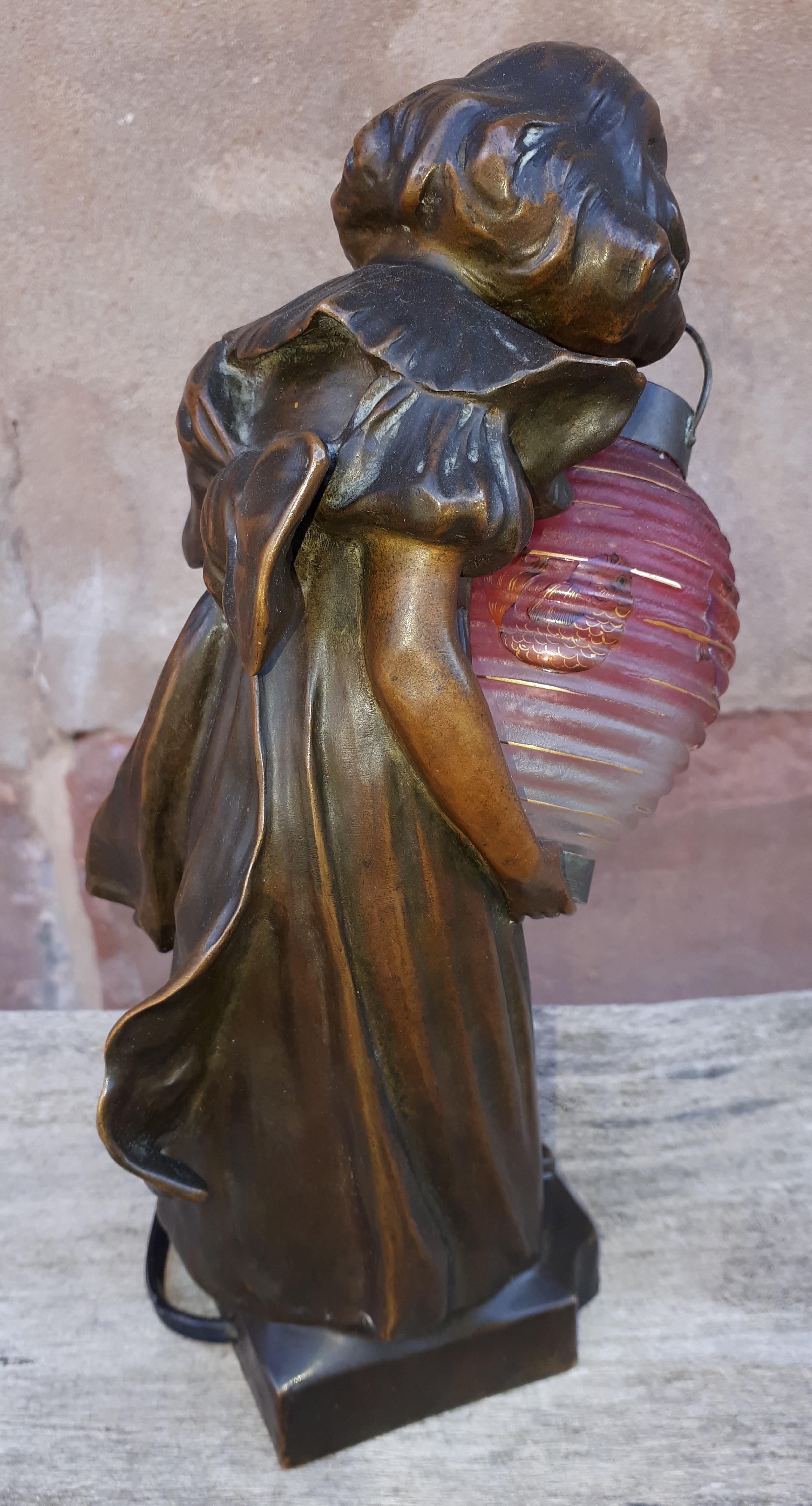 Art Nouveau Bronze Lamp, By Léo Laporte Blairsy And Daum For Sale 6