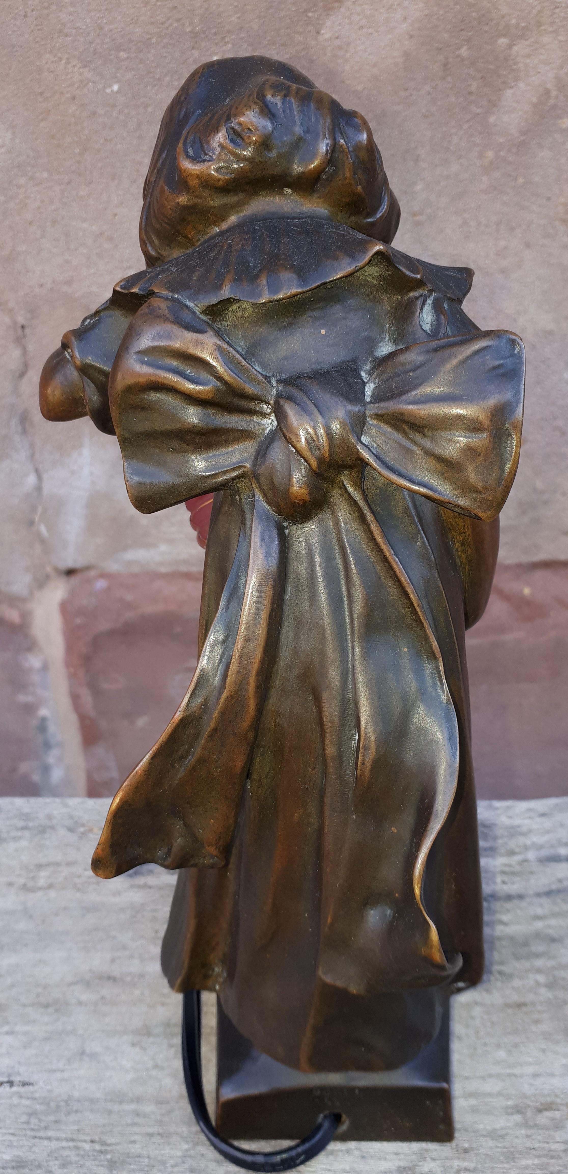 Art Nouveau Bronze Lamp, By Léo Laporte Blairsy And Daum For Sale 7