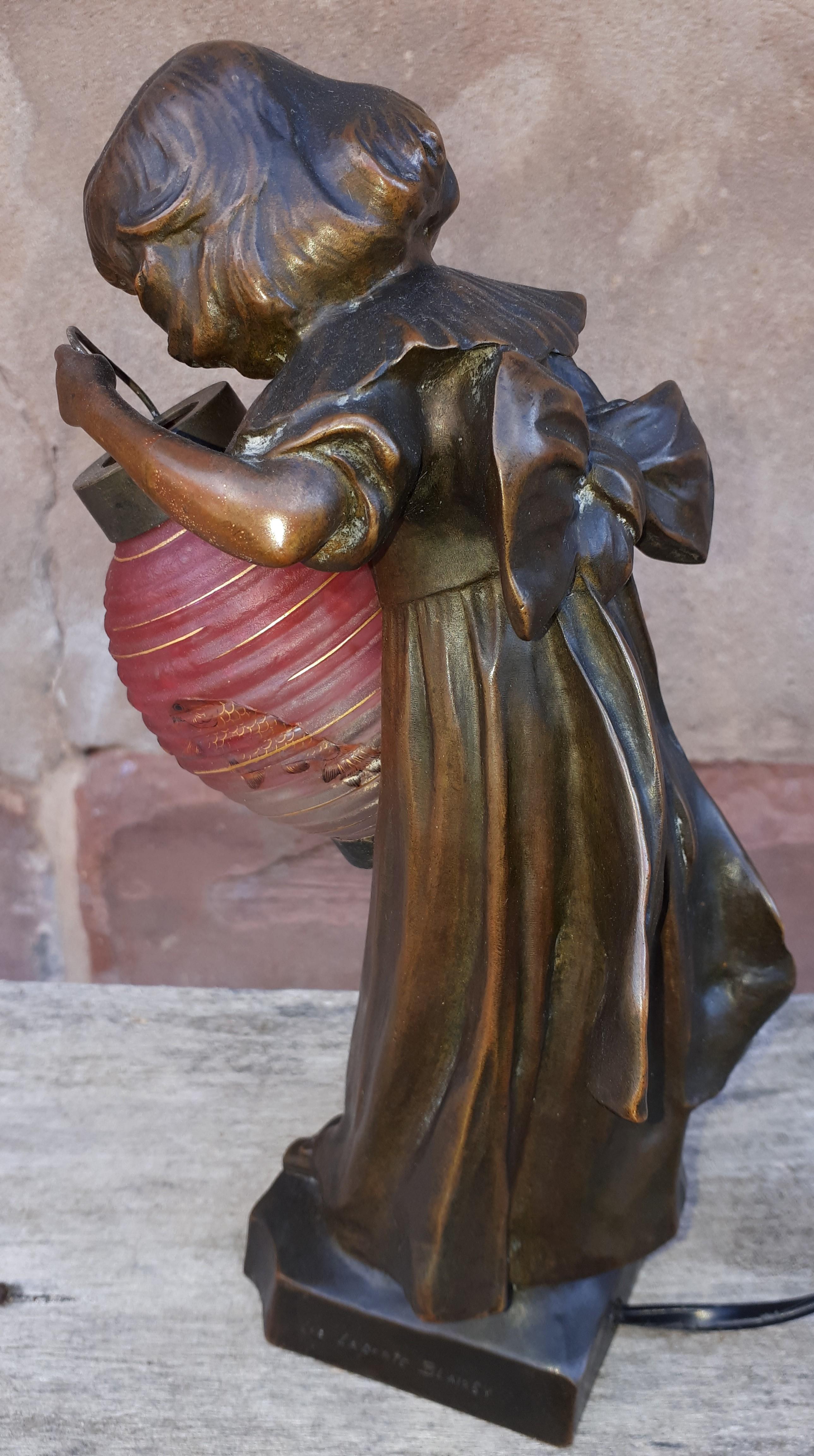 Art Nouveau Bronze Lamp, By Léo Laporte Blairsy And Daum For Sale 8