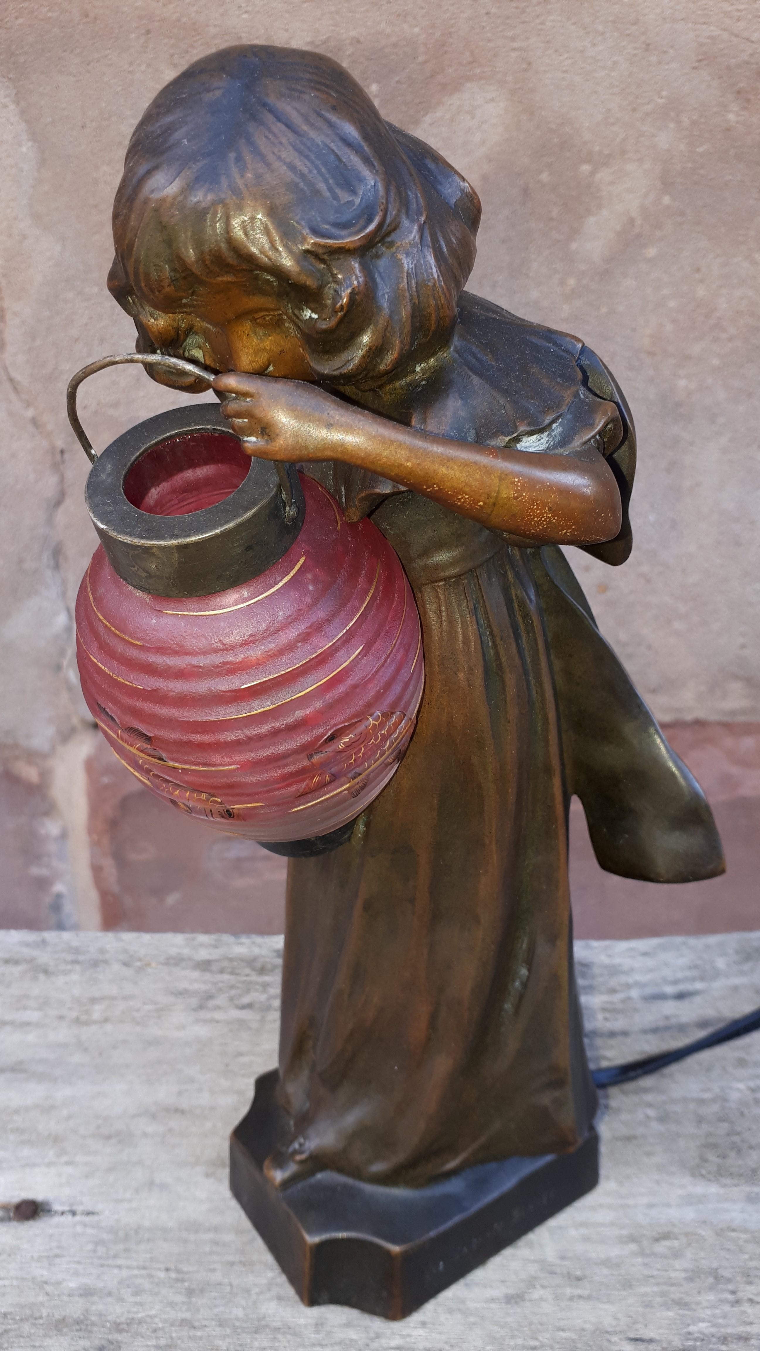 Art Nouveau Bronze Lamp, By Léo Laporte Blairsy And Daum For Sale 10