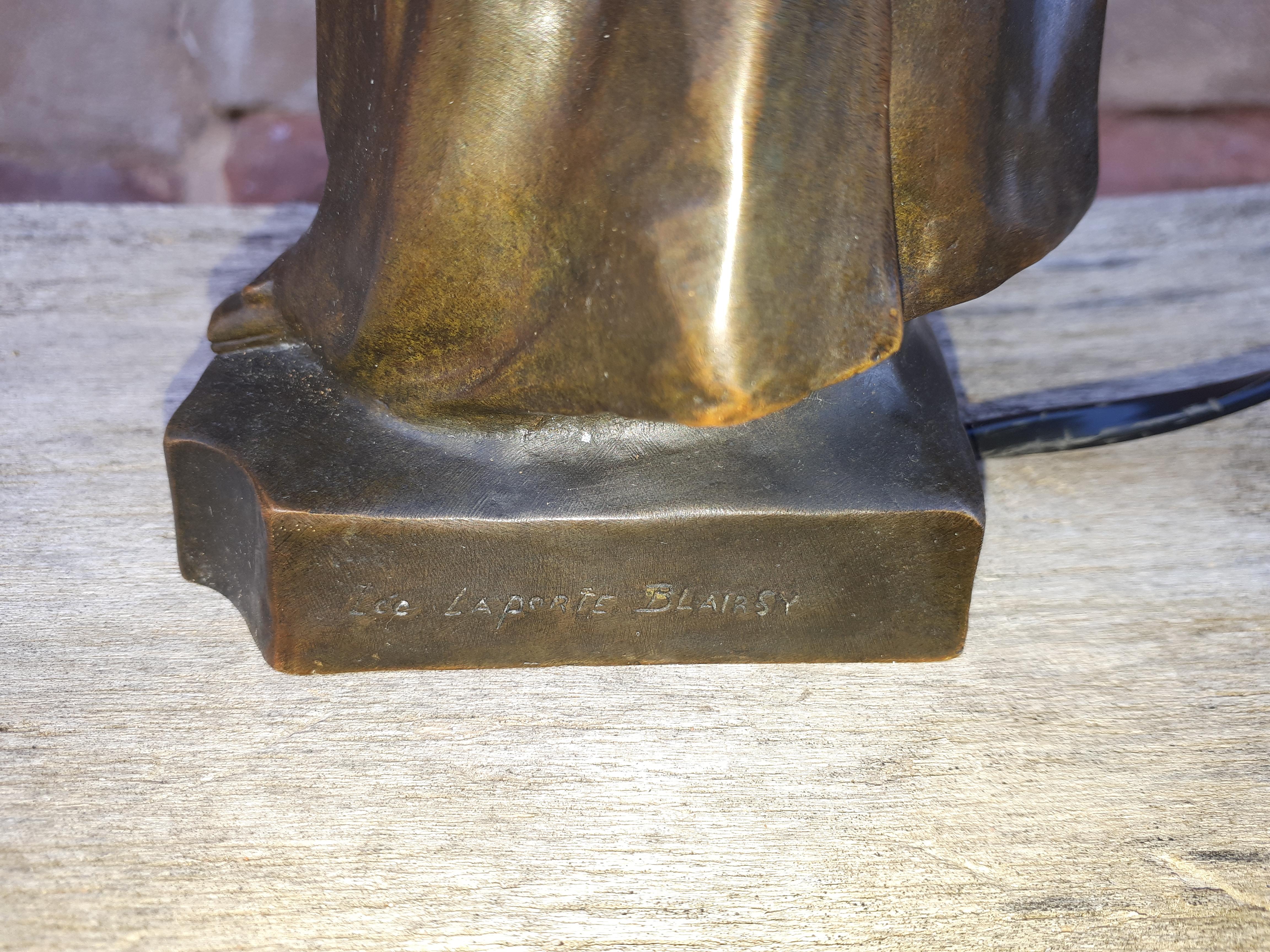 Art Nouveau Bronze Lamp, By Léo Laporte Blairsy And Daum For Sale 11
