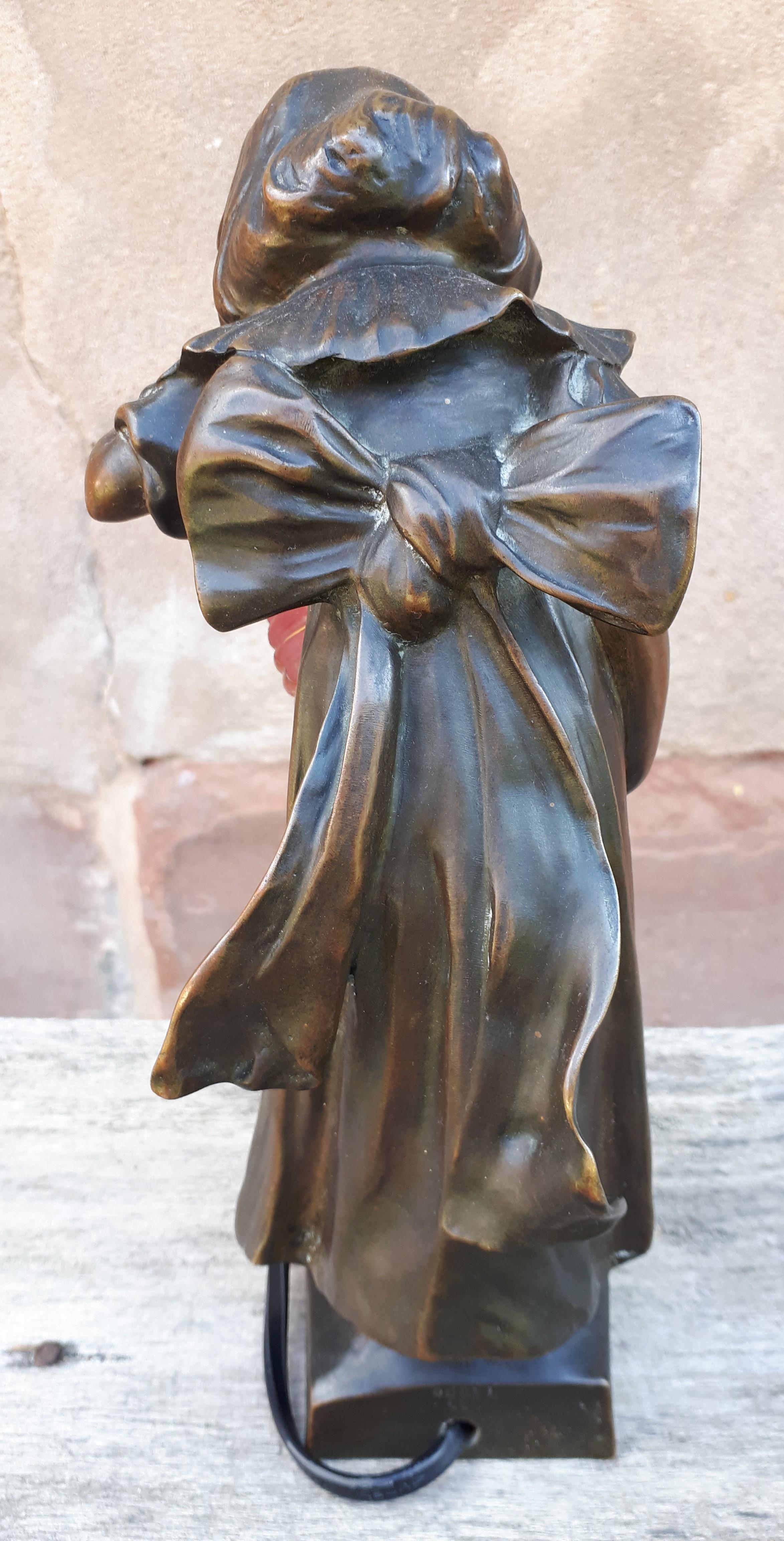 Art Nouveau Bronze Lamp, By Léo Laporte Blairsy And Daum In Good Condition For Sale In Saverne, Grand Est