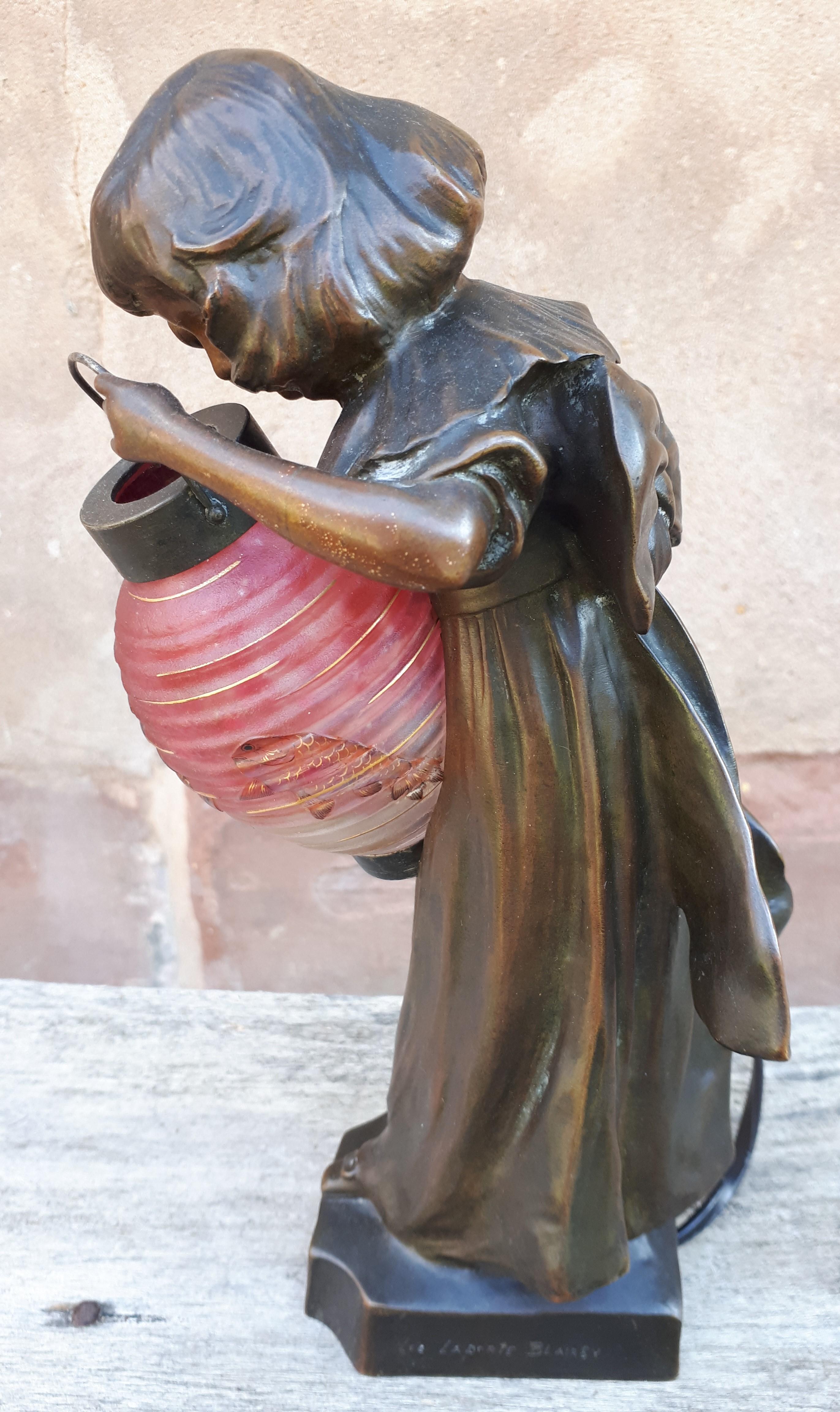 Art Nouveau Bronze Lamp, By Léo Laporte Blairsy And Daum For Sale 1