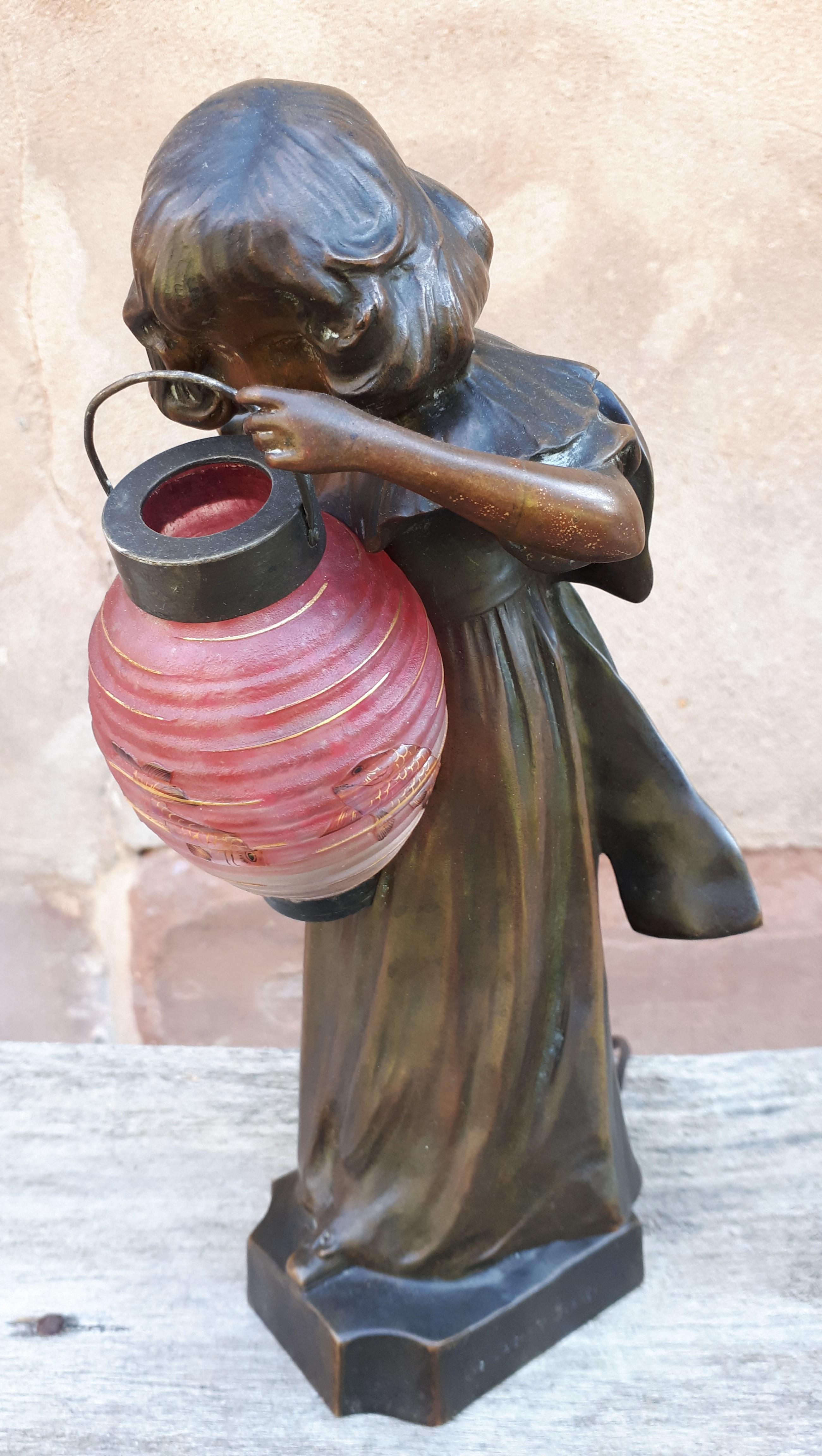Art Nouveau Bronze Lamp, By Léo Laporte Blairsy And Daum For Sale 2