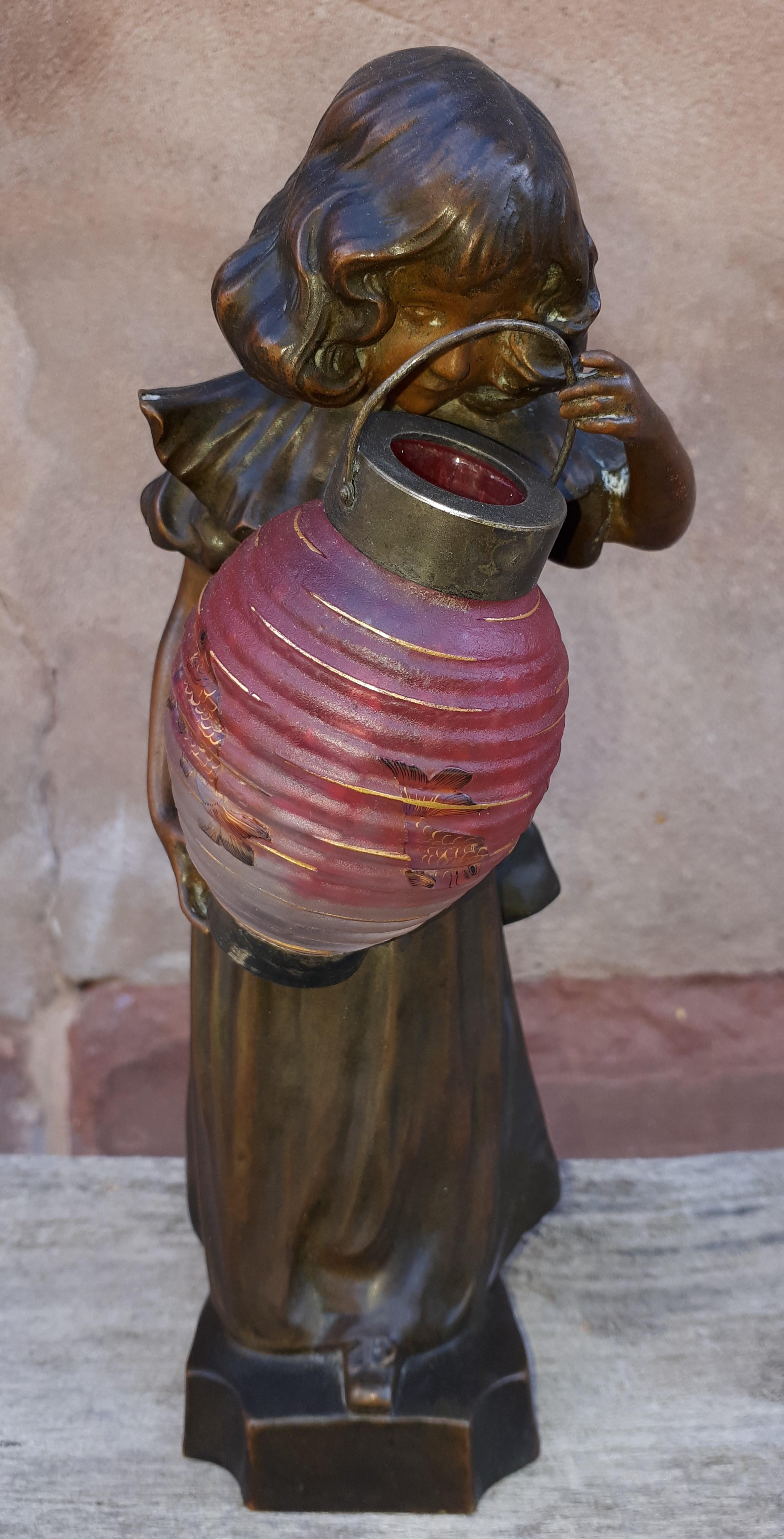 Art Nouveau Bronze Lamp, By Léo Laporte Blairsy And Daum For Sale 3