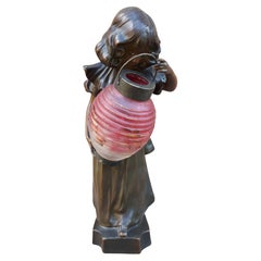 Art Nouveau Bronze Lamp, By Léo Laporte Blairsy And Daum