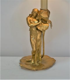 Art Nouveau Bronze Lamp Maiden Embracing an Iris Alexandre Clerget '1856-1931'