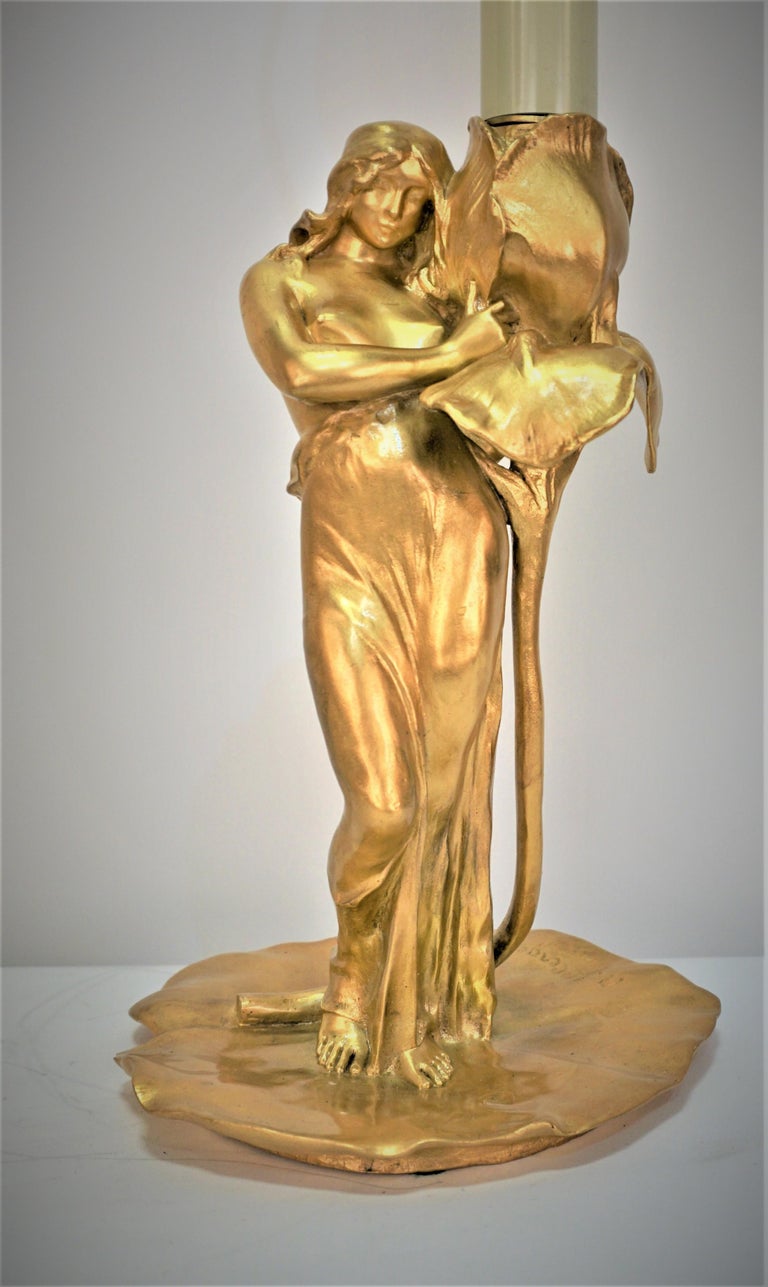 Art Nouveau Bronze Lamp Maiden Embracing an Iris Alexandre Clerget '1856-1931' In Good Condition For Sale In Fairfax, VA
