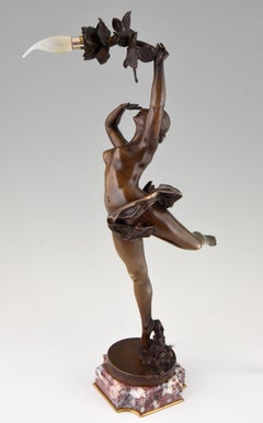 Art Nouveau Bronze Lamp Nude with Roses, Victorien Antoine Bastet, France, 1898