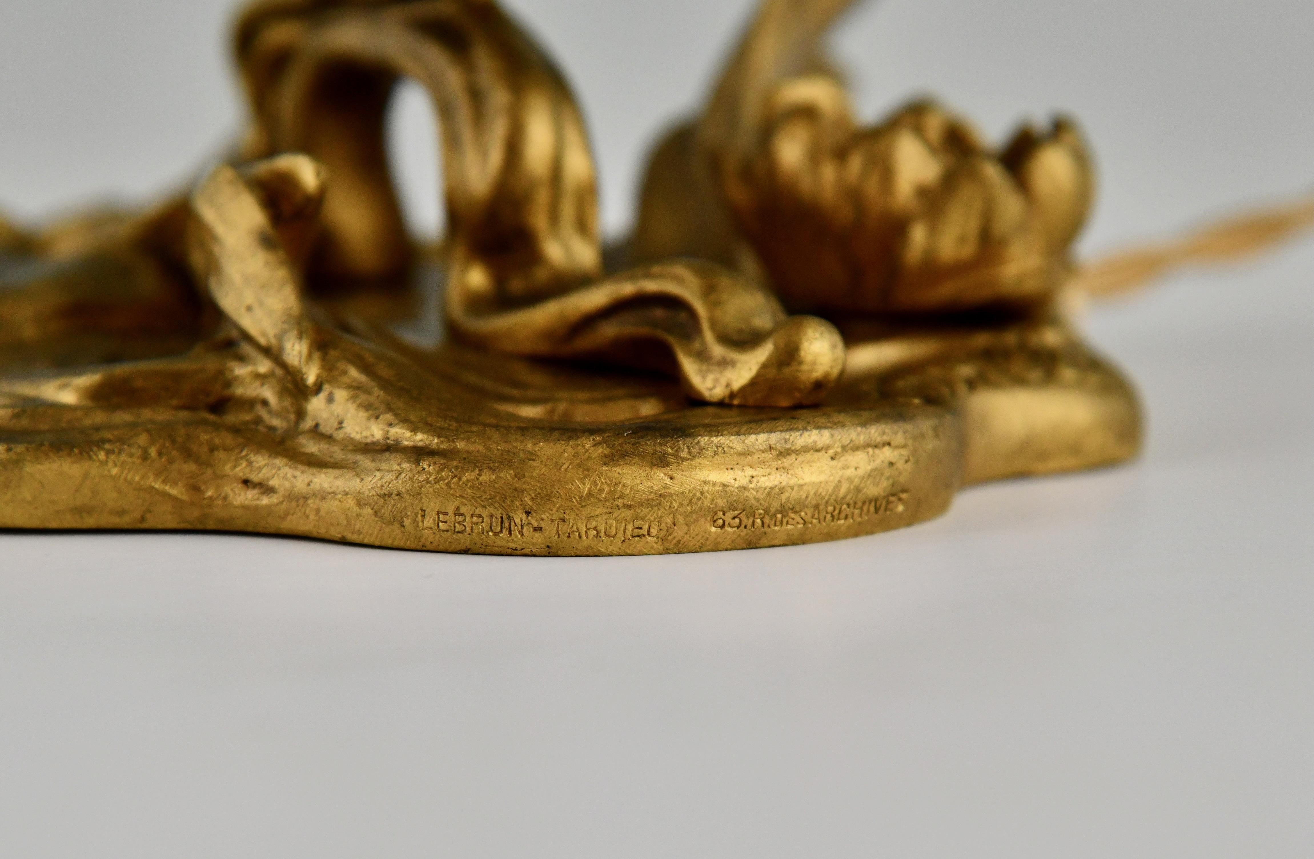 Lámpara Art Nouveau de bronce con dama de Ferville Suan & Degué, francia 1900. en venta 4