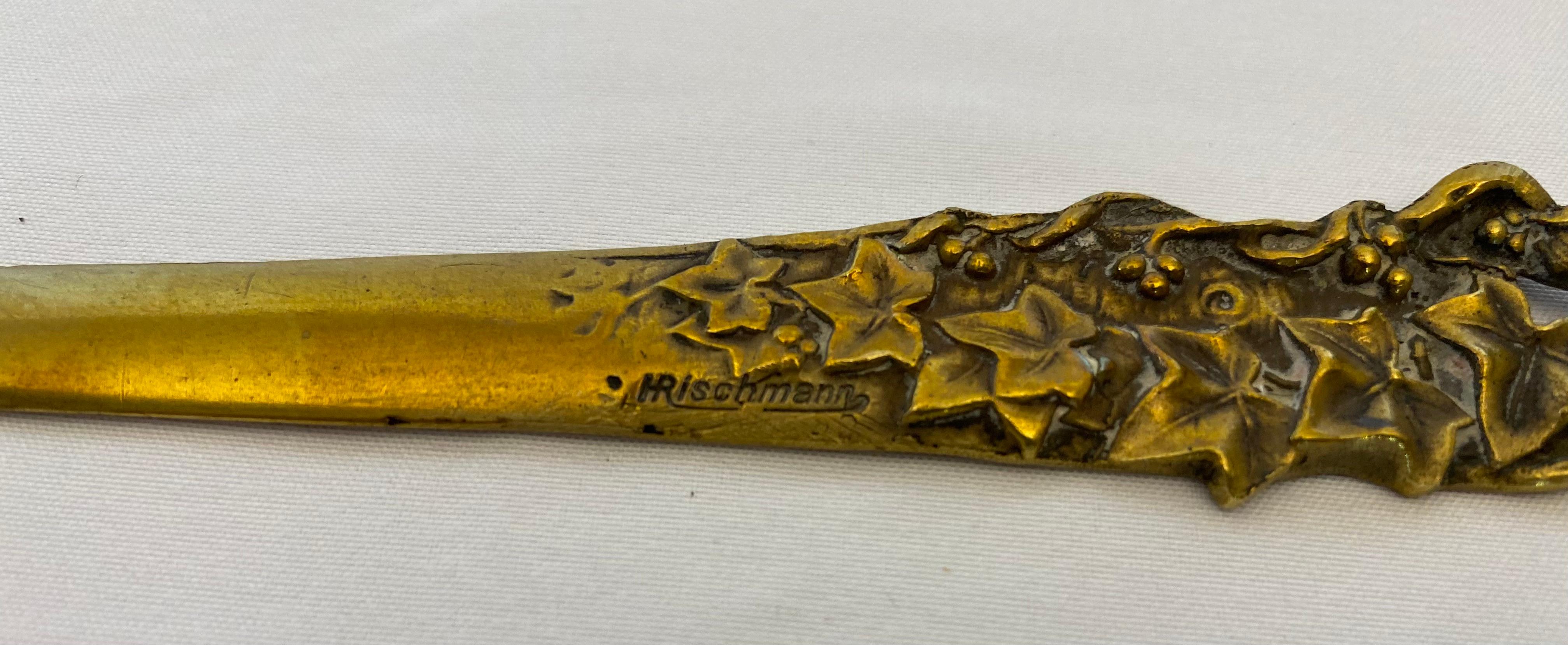 French Art Nouveau Bronze Letter Opener or Paper Knife, Signed E. Rischmann For Sale