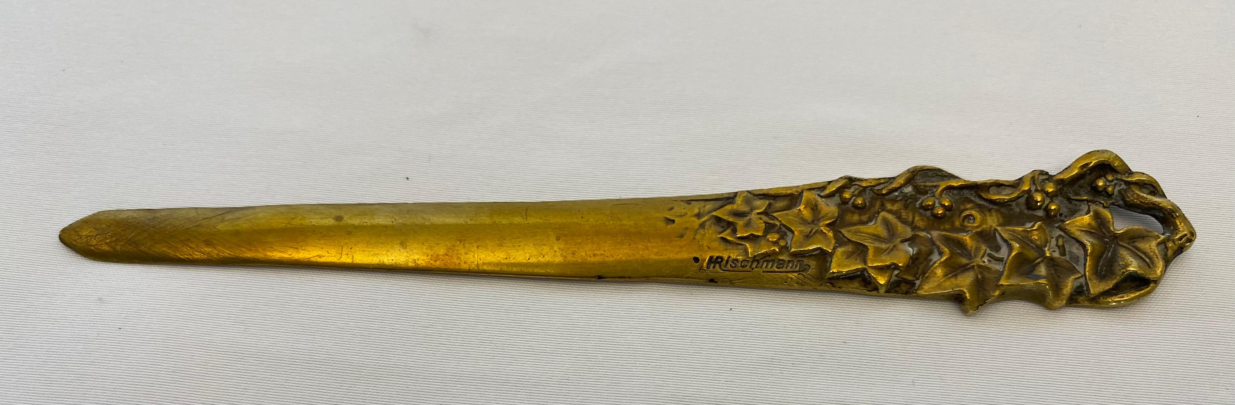 Hand-Crafted Art Nouveau Bronze Letter Opener or Paper Knife, Signed E. Rischmann For Sale