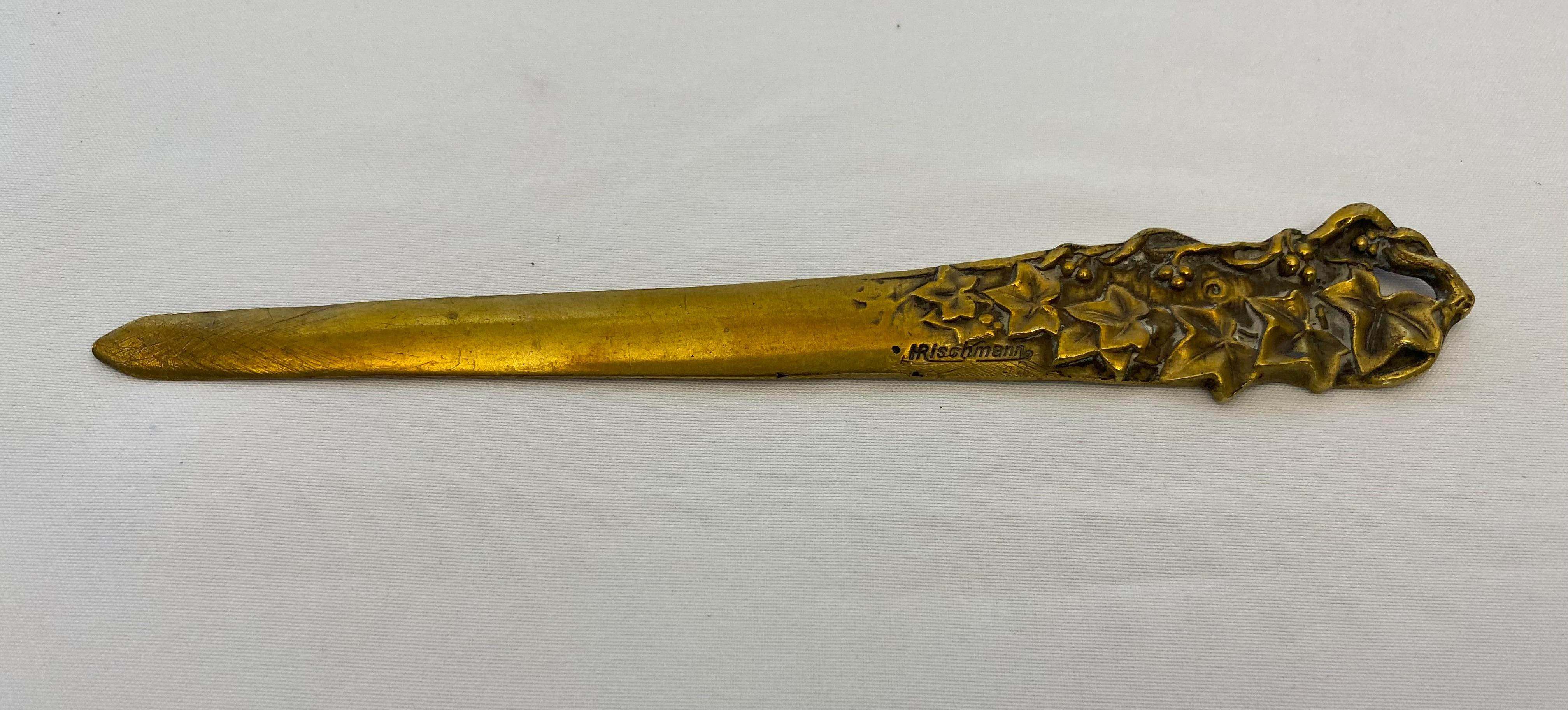 Art Nouveau Bronze Letter Opener or Paper Knife, Signed E. Rischmann In Good Condition For Sale In Miami, FL