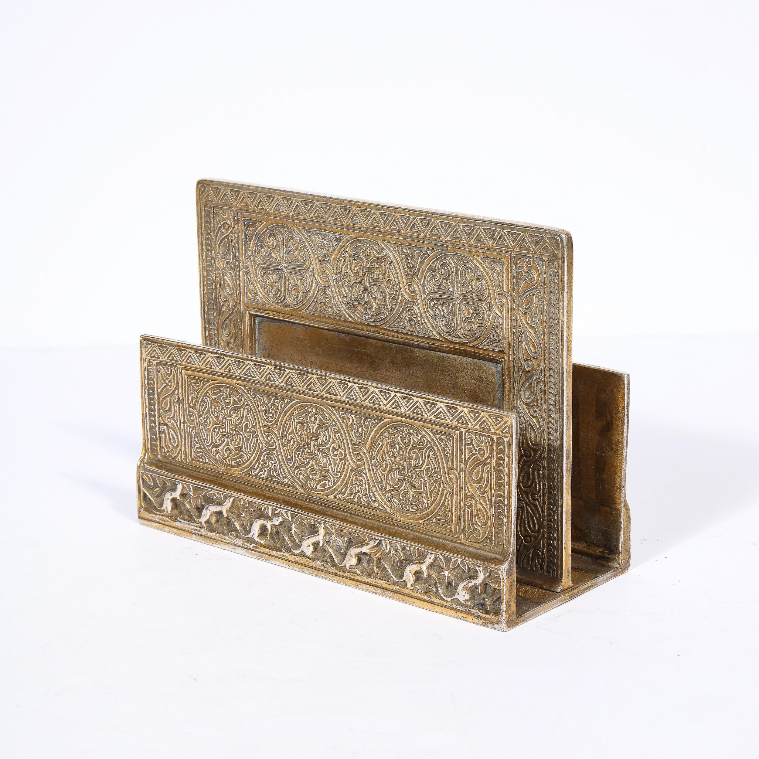 American Art Nouveau Bronze Letter Rack w/ Fauna & Celtic Motifs Signed Tiffany Studios