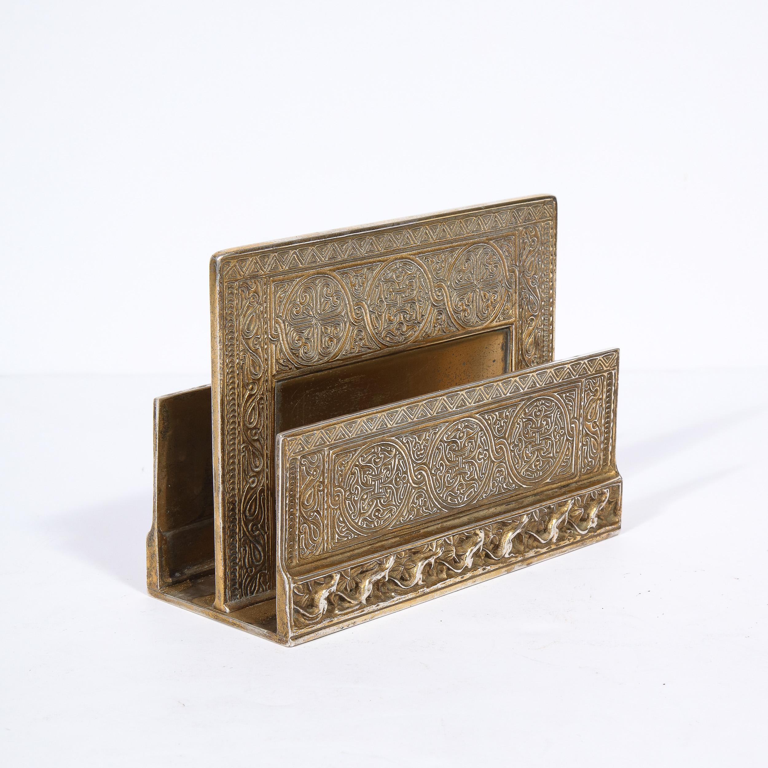 Early 20th Century Art Nouveau Bronze Letter Rack w/ Fauna & Celtic Motifs Signed Tiffany Studios