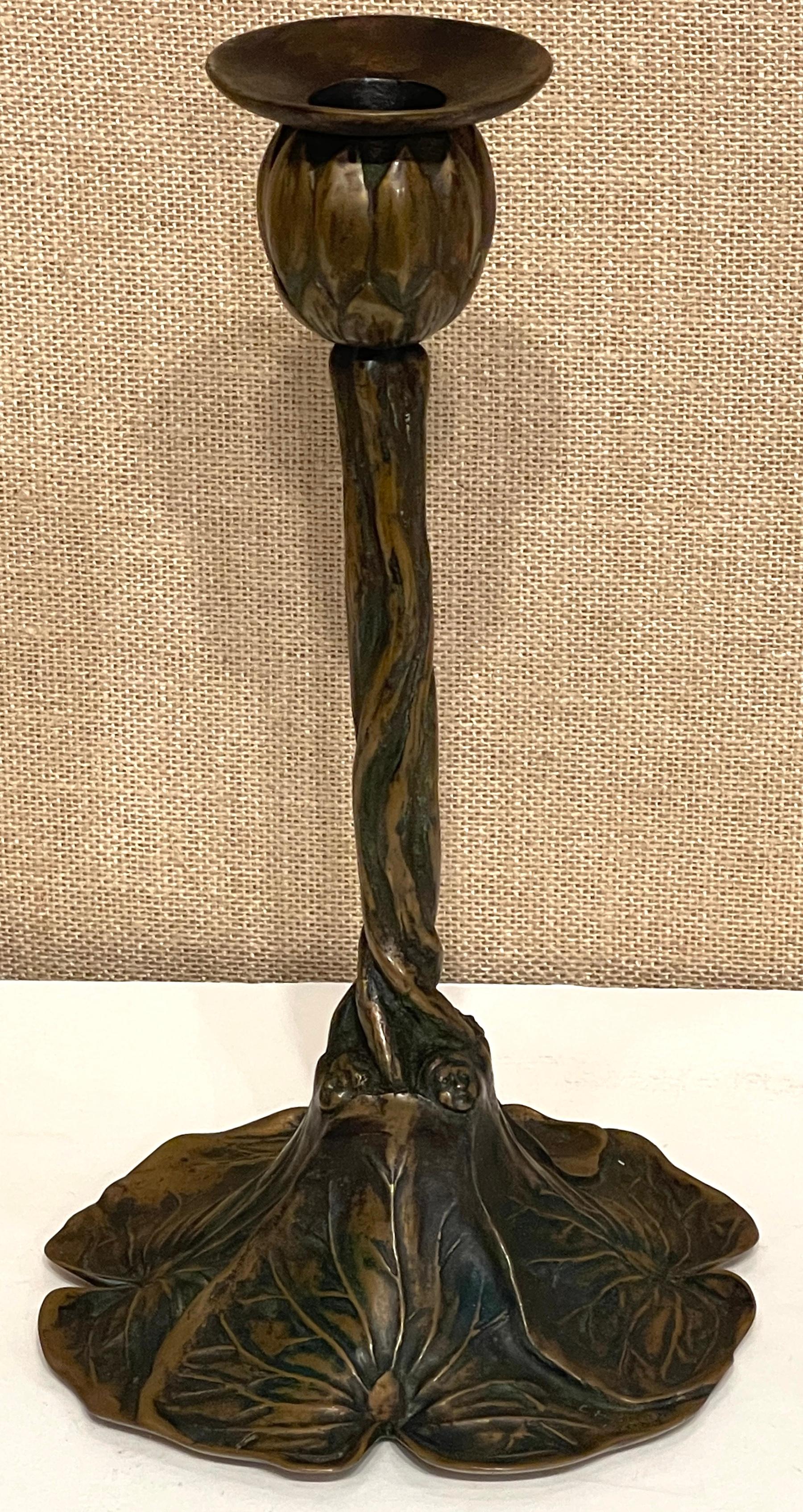 Art Nouveau Bronze Lily Pad & Water Nymph Candlesticks, Signed CH Barr, 1902 For Sale 5