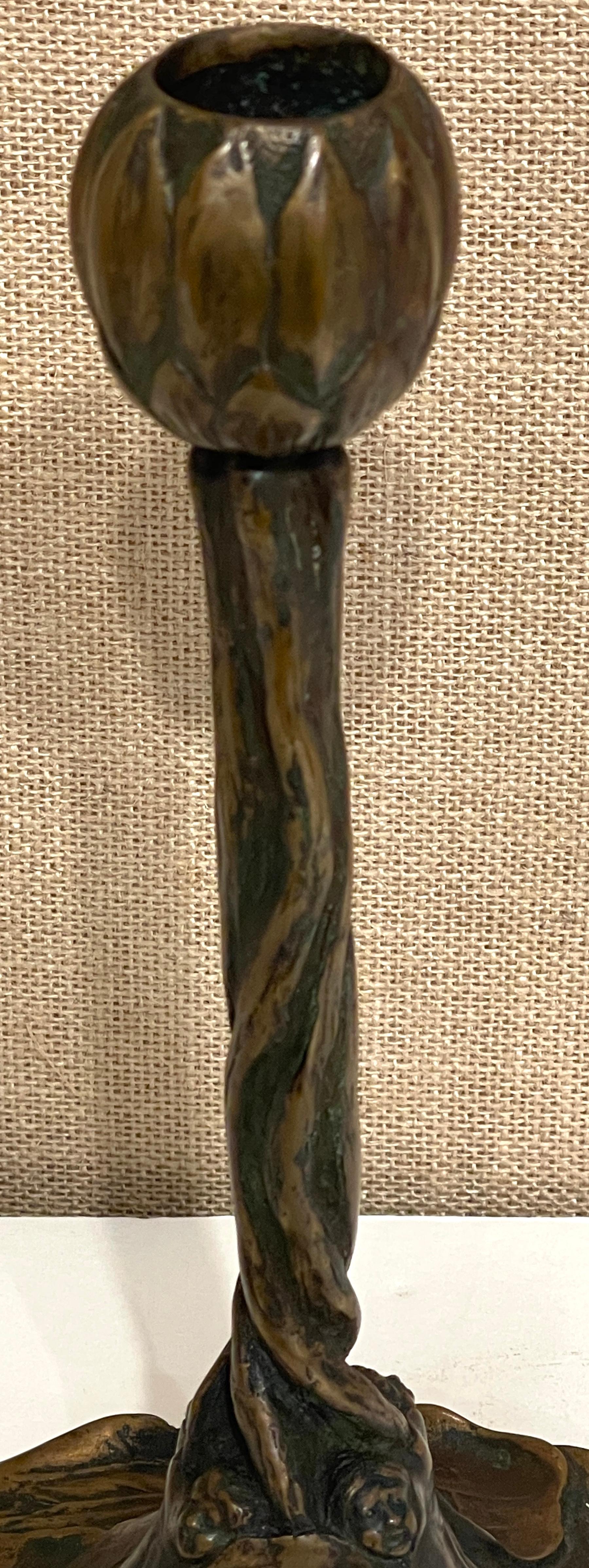 Art Nouveau Bronze Lily Pad & Water Nymph Candlesticks, Signed CH Barr, 1902 For Sale 10