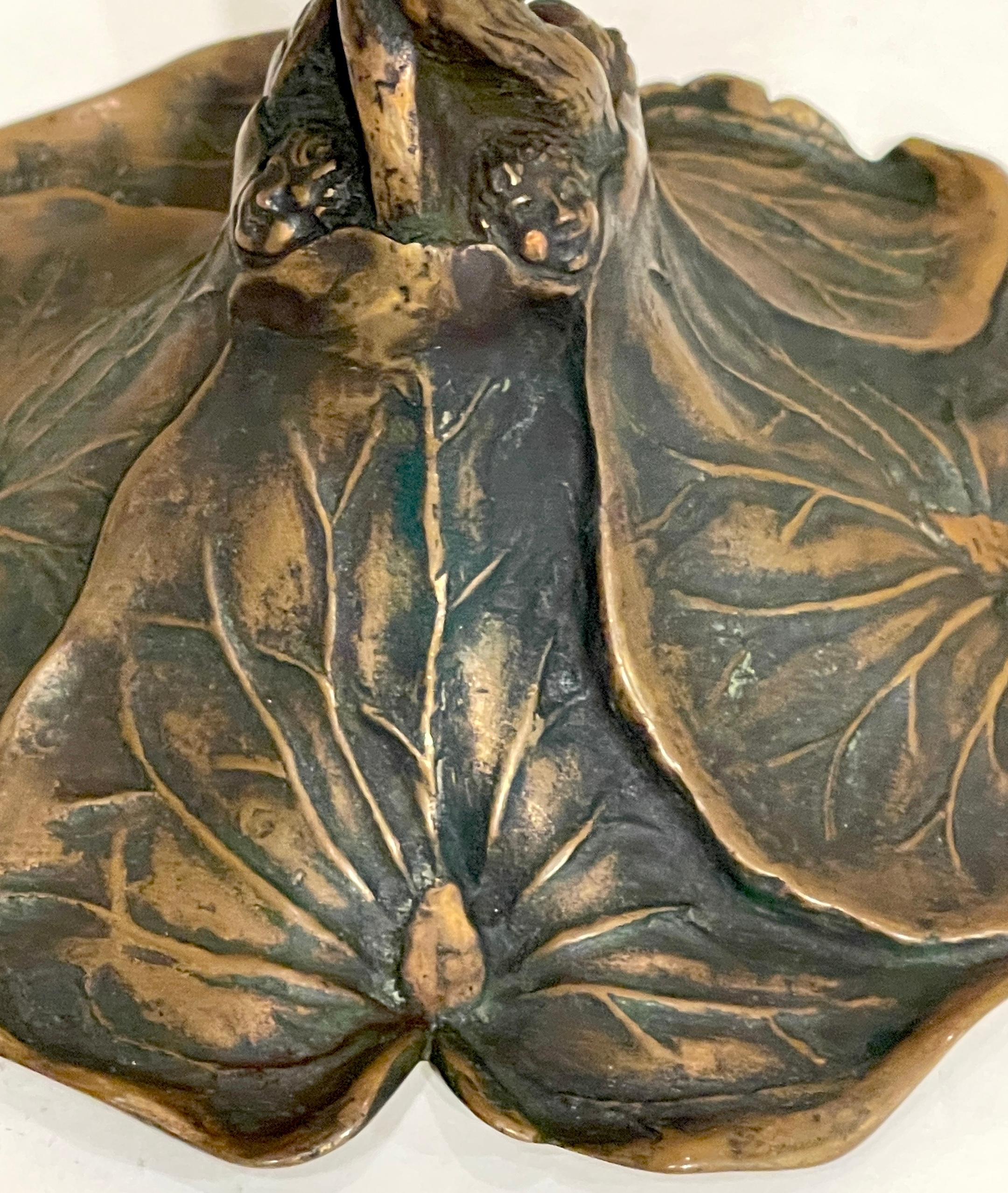 Art Nouveau Bronze Lily Pad & Water Nymph Candlesticks, Signed CH Barr, 1902 For Sale 1