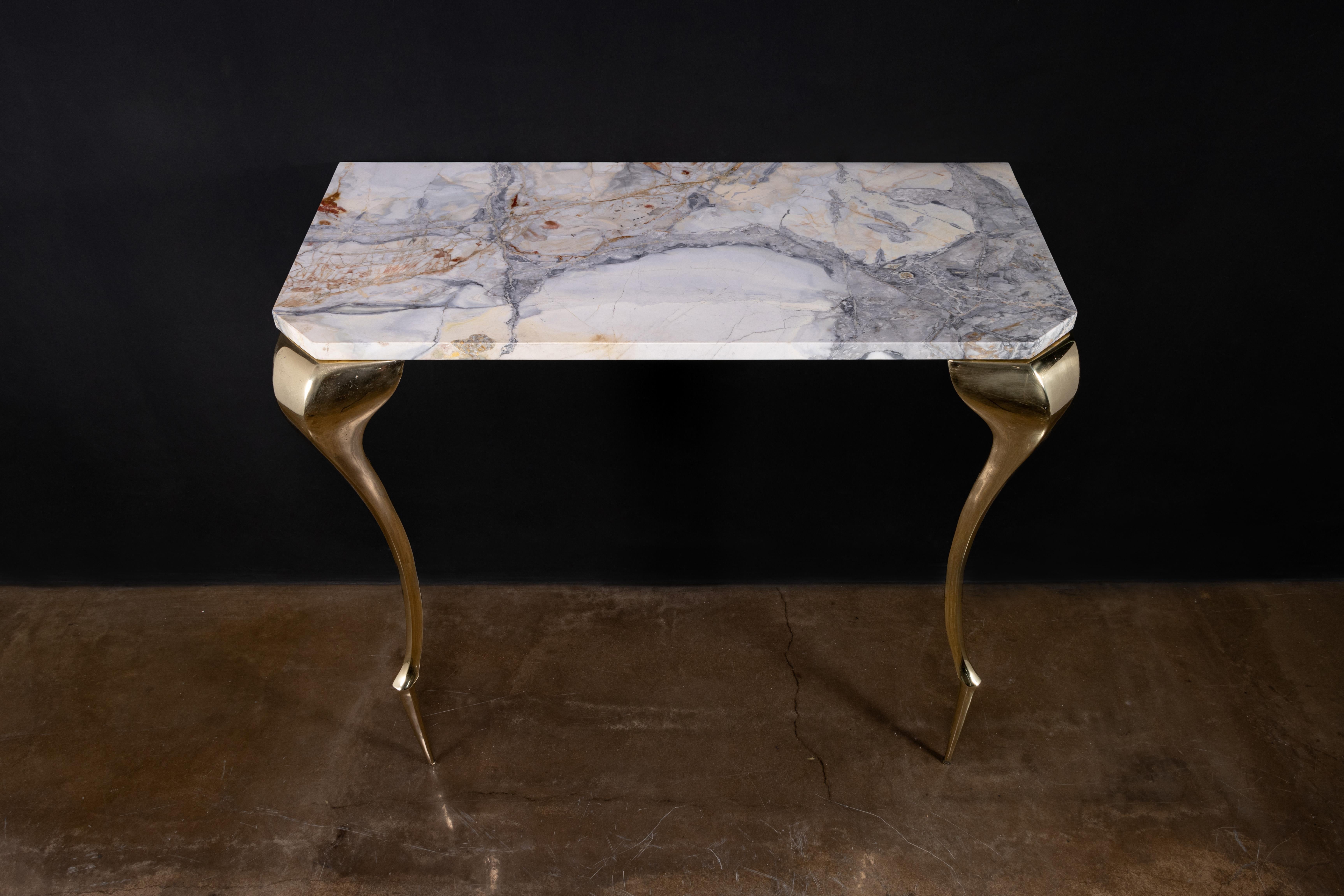 Cast Art Nouveau Bronze & Marble Console Table from Costantini, Lychorinda, In Stock For Sale