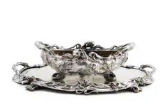 Art Nouveau Bronze Mirrored Plateau with Jardinière Centerpiece