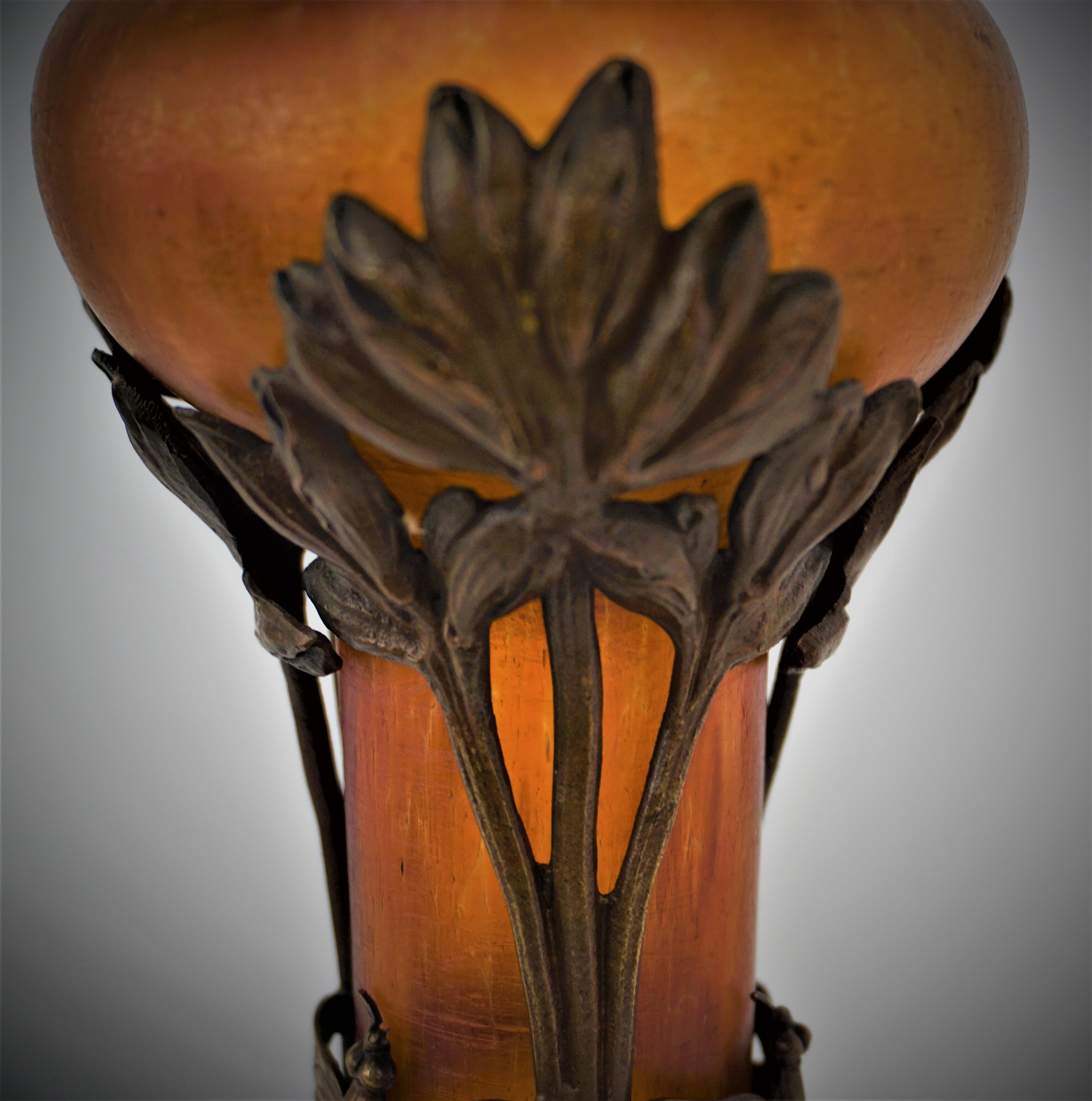 Bronze Art Nouveau bronze mounted Art Glass Vase For Sale