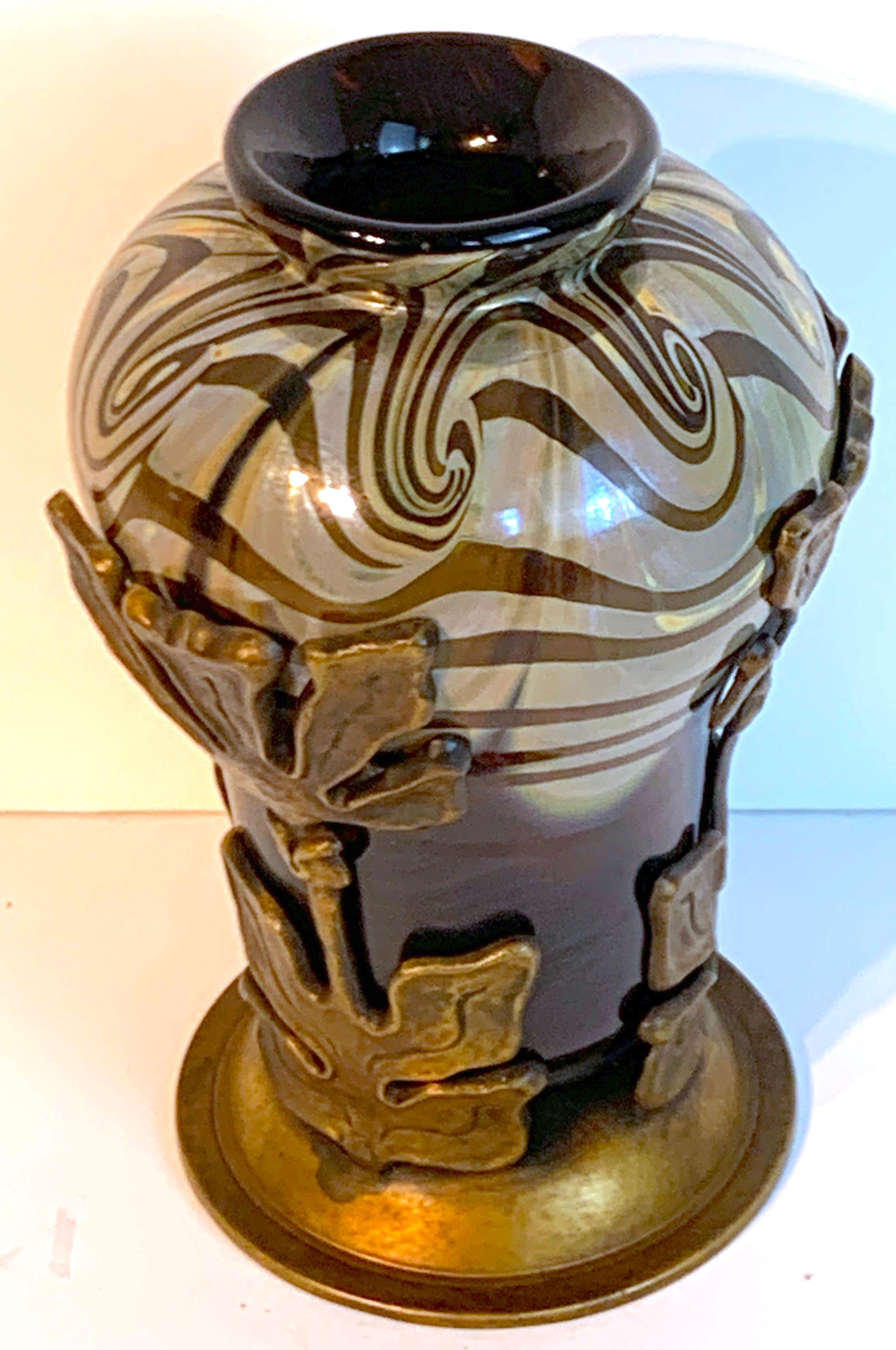 Art Nouveau Bronze Mounted Loetz Vase, Stamped Made in Austria In Good Condition For Sale In West Palm Beach, FL