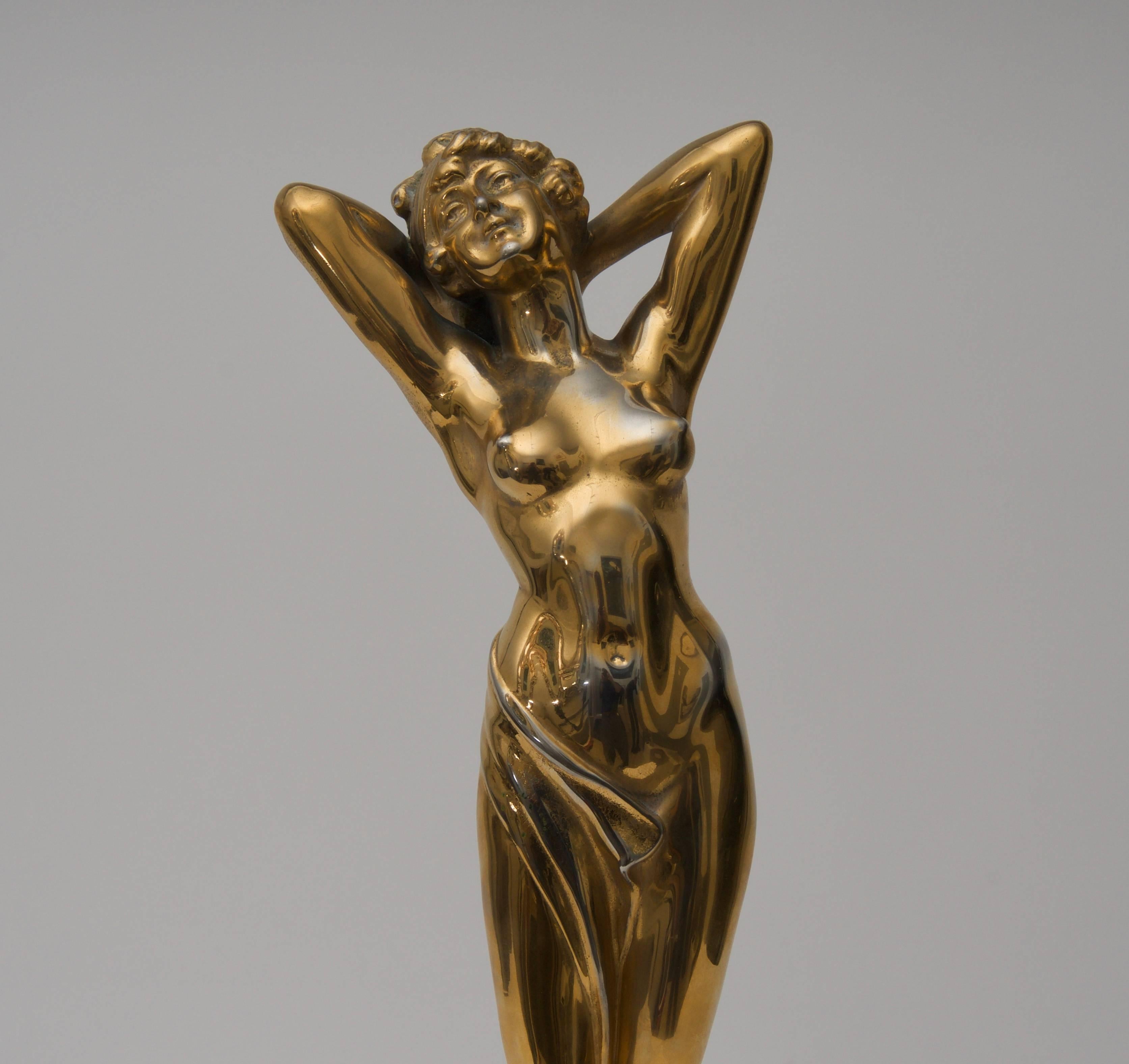 Cast Art Nouveau Bronze Nude Female Sculpture