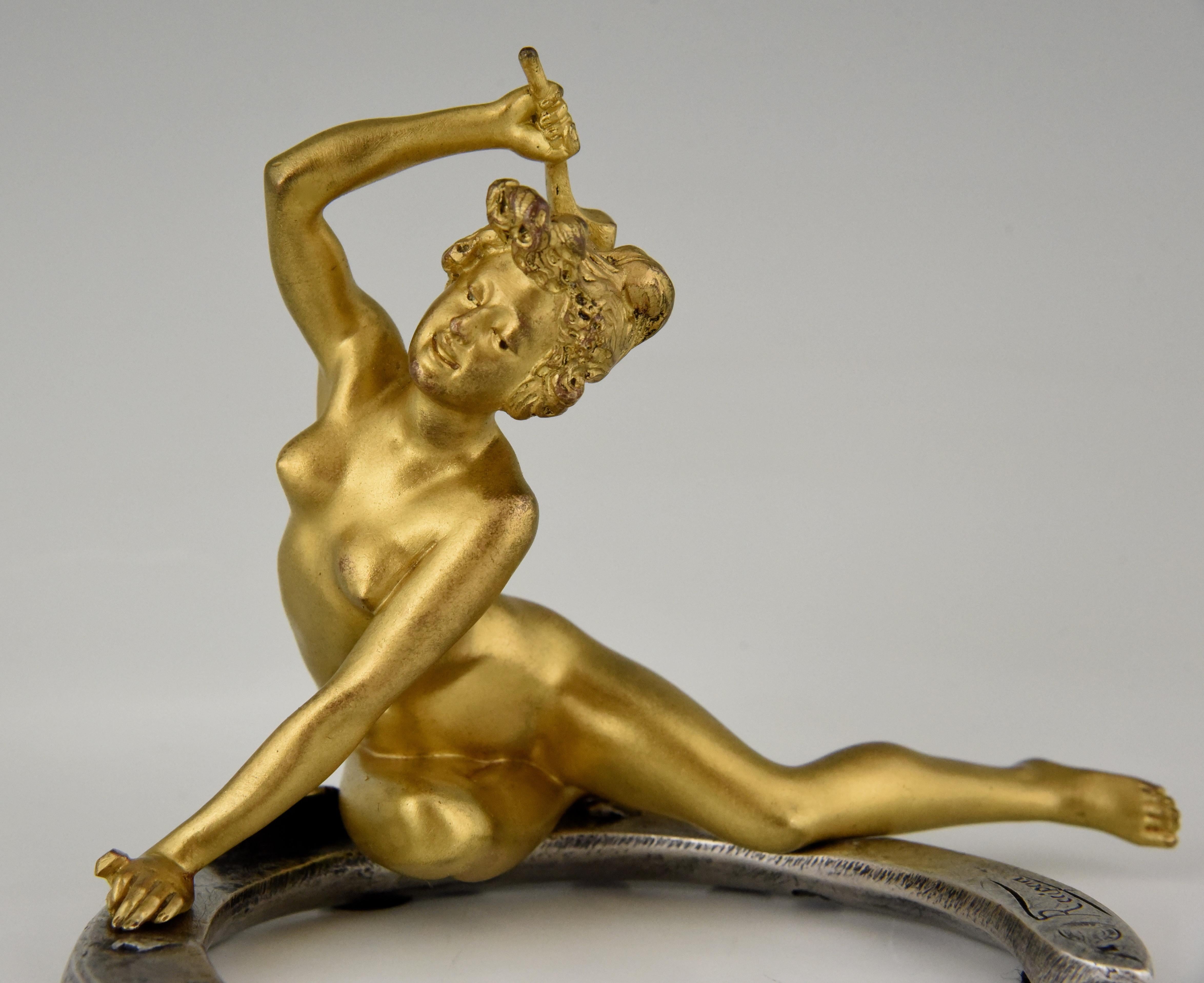 Art Nouveau Bronze Nude on a Horseshoe Georges Récipon, France, 1896 2