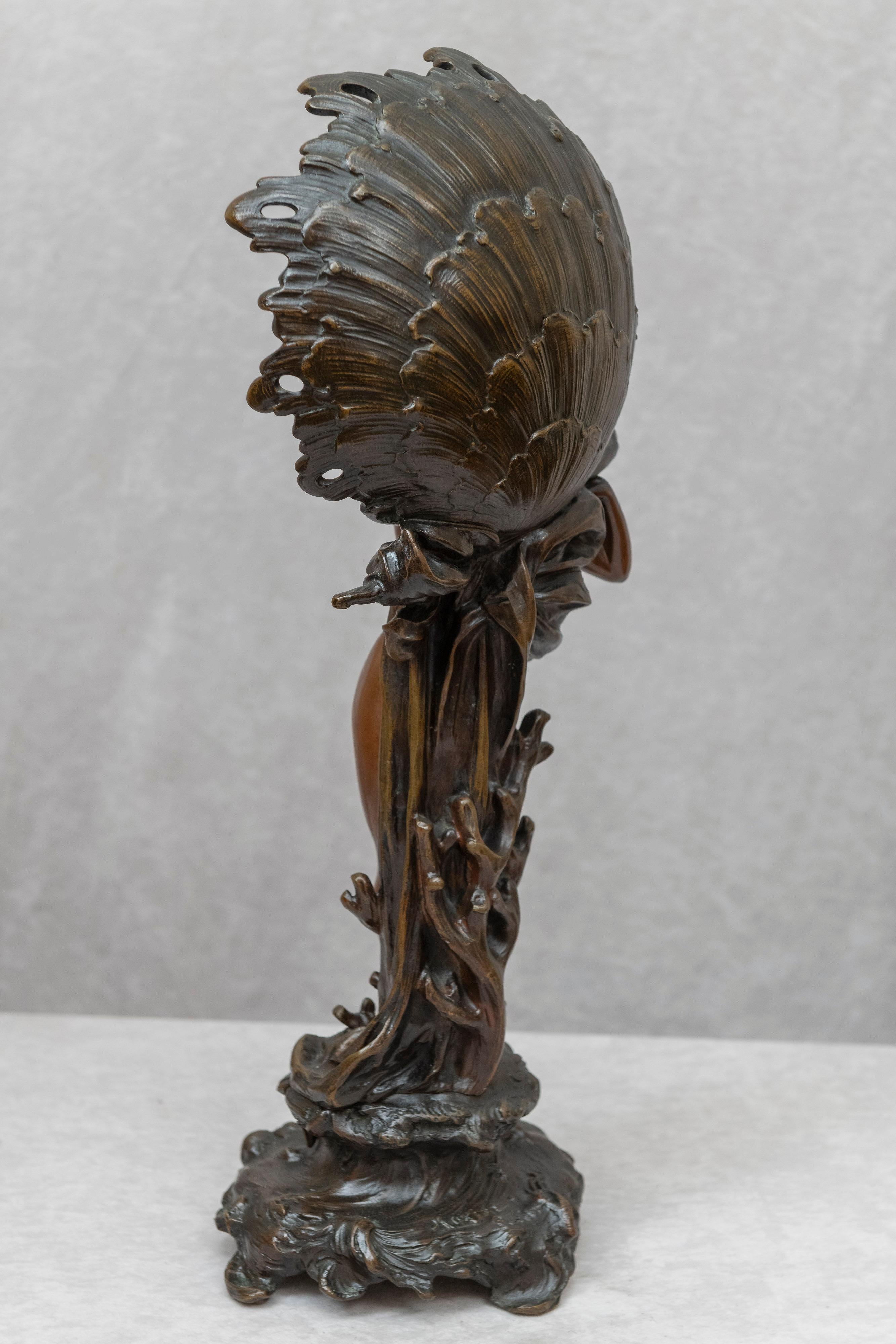 Early 20th Century Art Nouveau Bronze, Nude and Shell, French, Artist Maxim, circa 1915