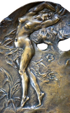 Art Nouveau Paleta de pintor de bronce Escultura de desnudo femenino Alexandre Charpentier