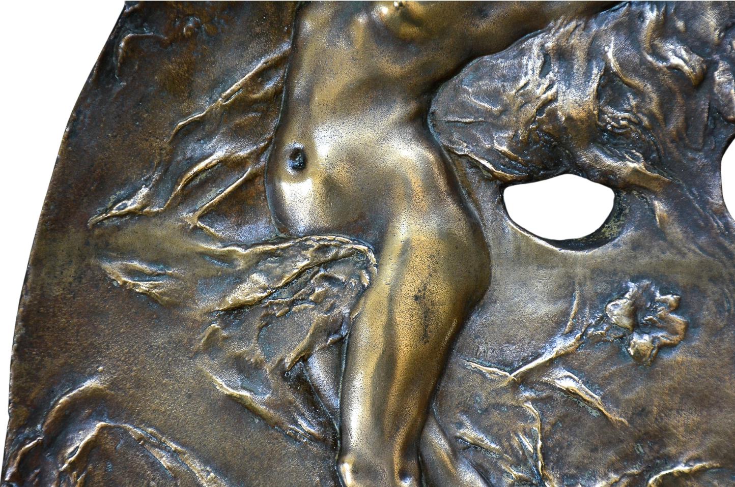 Français Sculpture de nu féminin d'une palette de peintre en bronze Art Nouveau Alexandre Charpentier