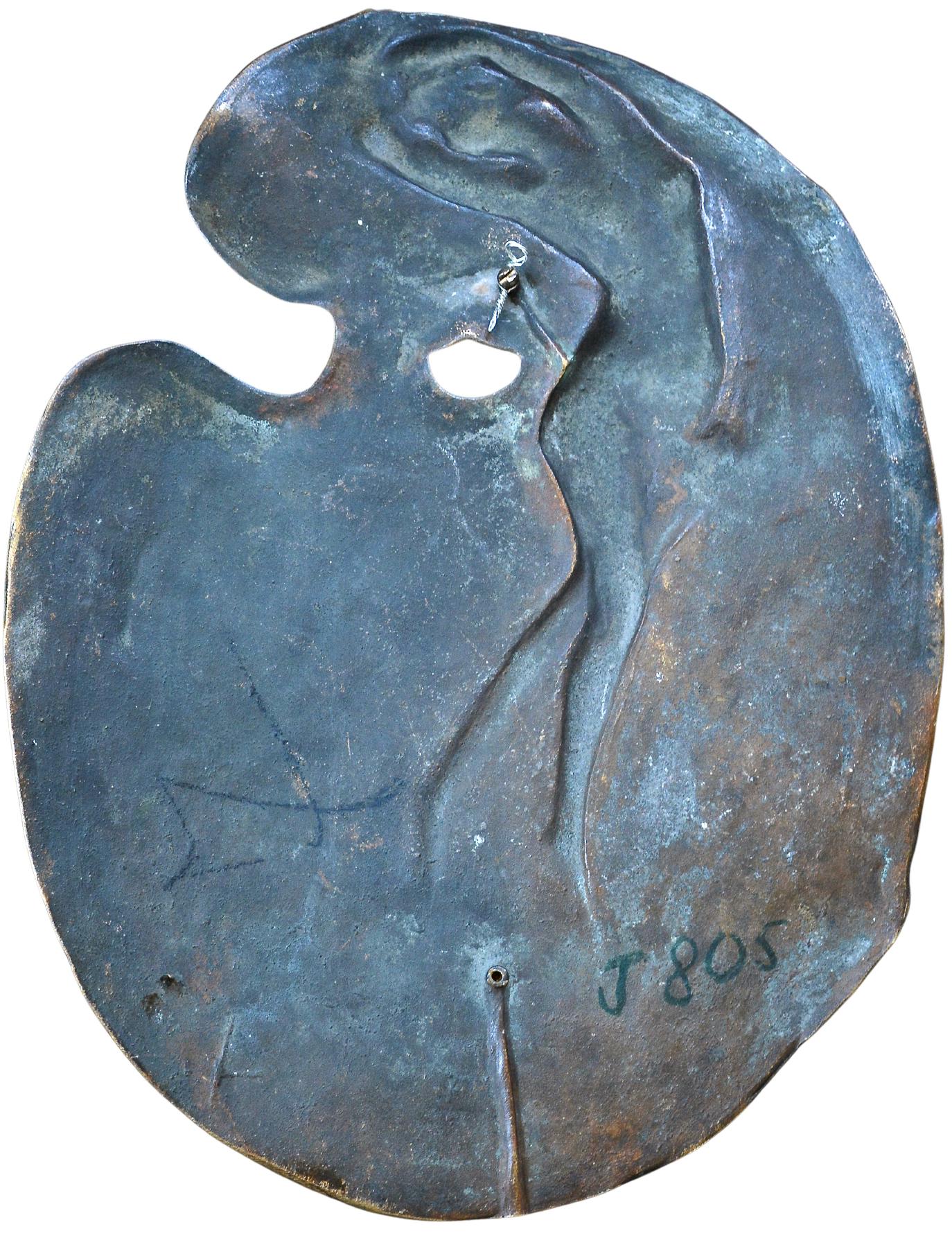 Bronze Sculpture de nu féminin d'une palette de peintre en bronze Art Nouveau Alexandre Charpentier