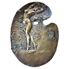 Art Nouveau Bronze Painter's Palette Female Nude Sculpture Alexandre Charpentier