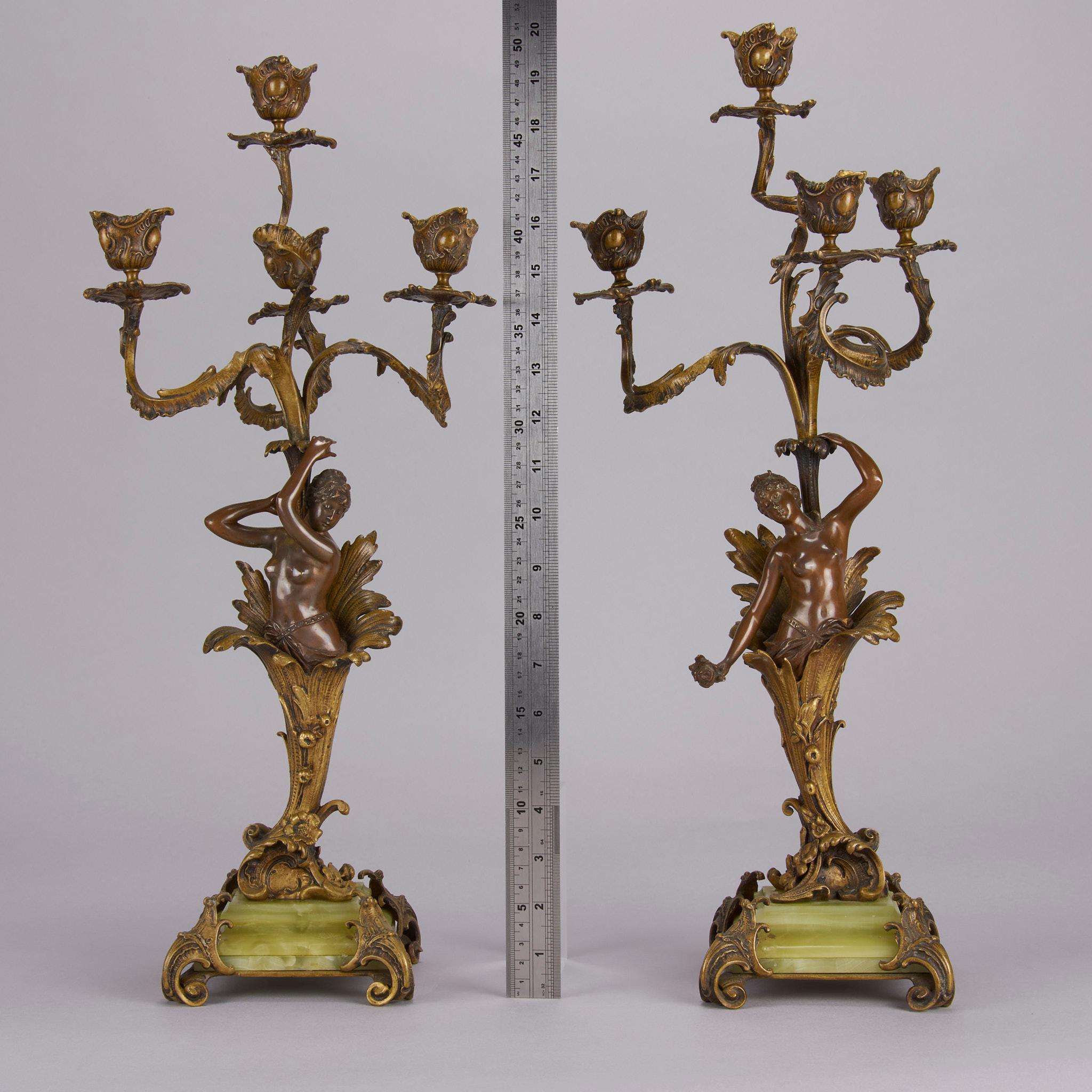 Art Nouveau Bronze Pair of Candelabra, circa 1900 4