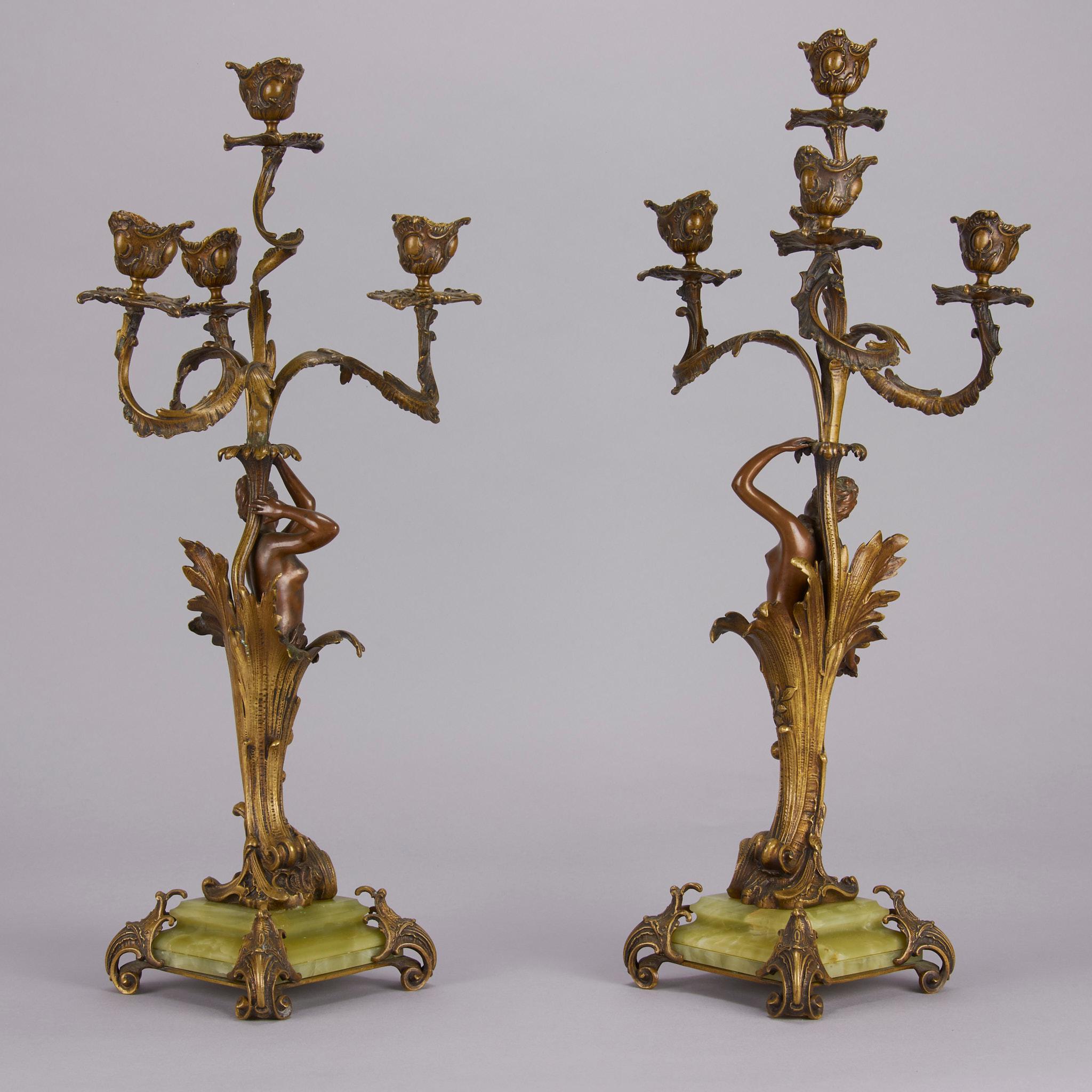 Art Nouveau Bronze Pair of Candelabra, circa 1900 In Excellent Condition In London, GB