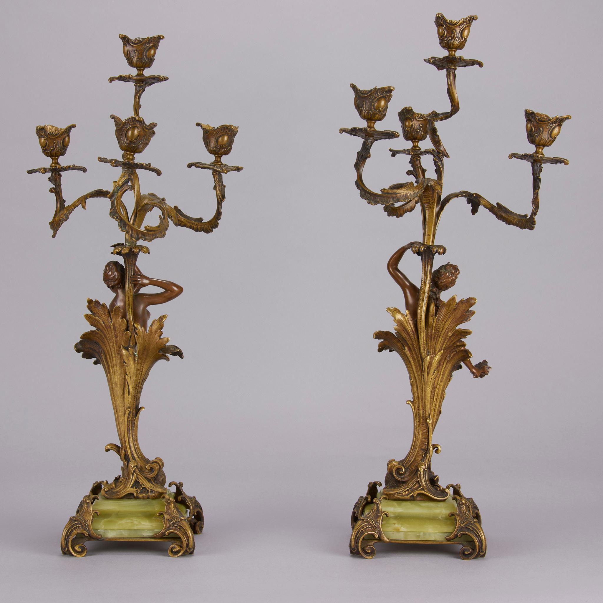 20th Century Art Nouveau Bronze Pair of Candelabra, circa 1900