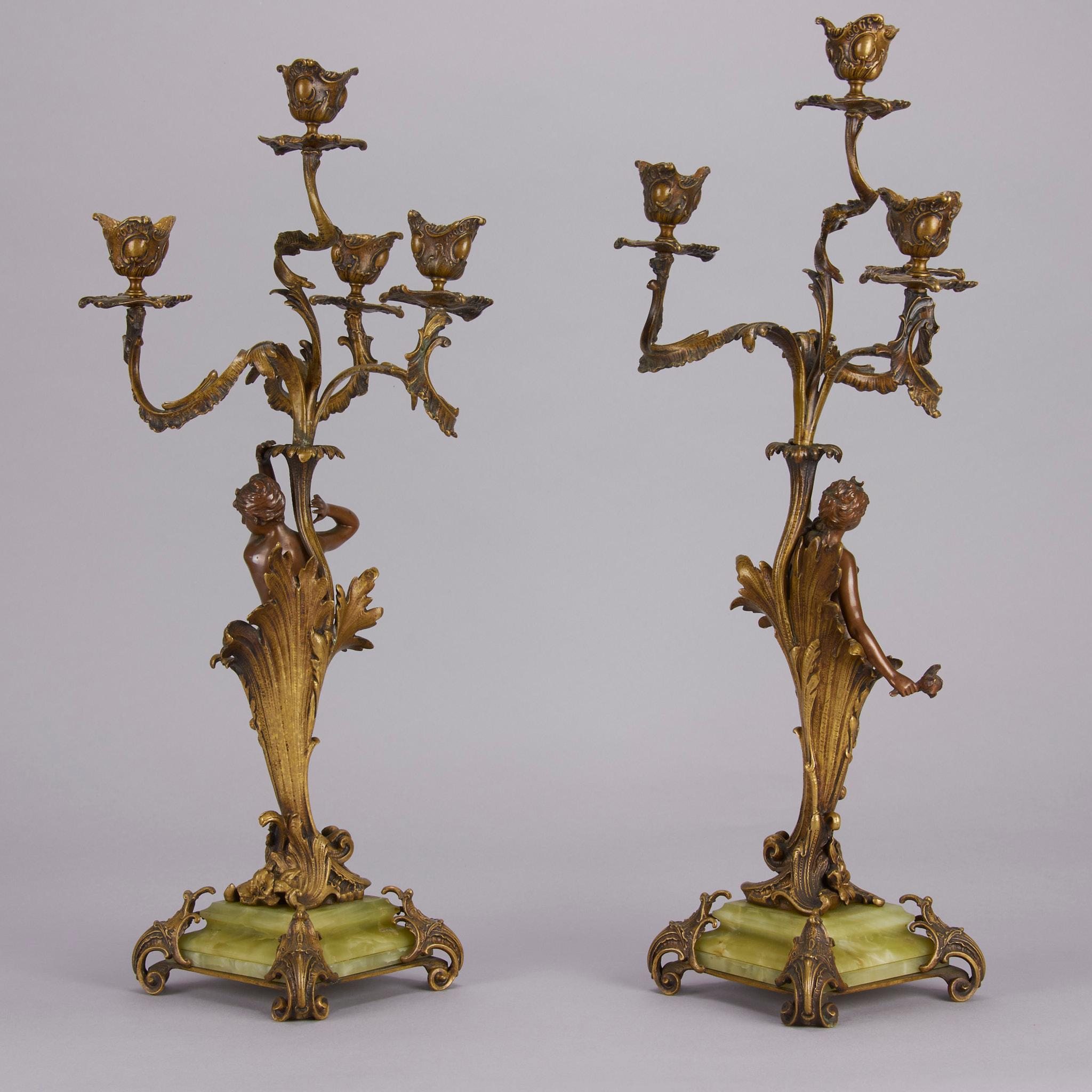 Art Nouveau Bronze Pair of Candelabra, circa 1900 1