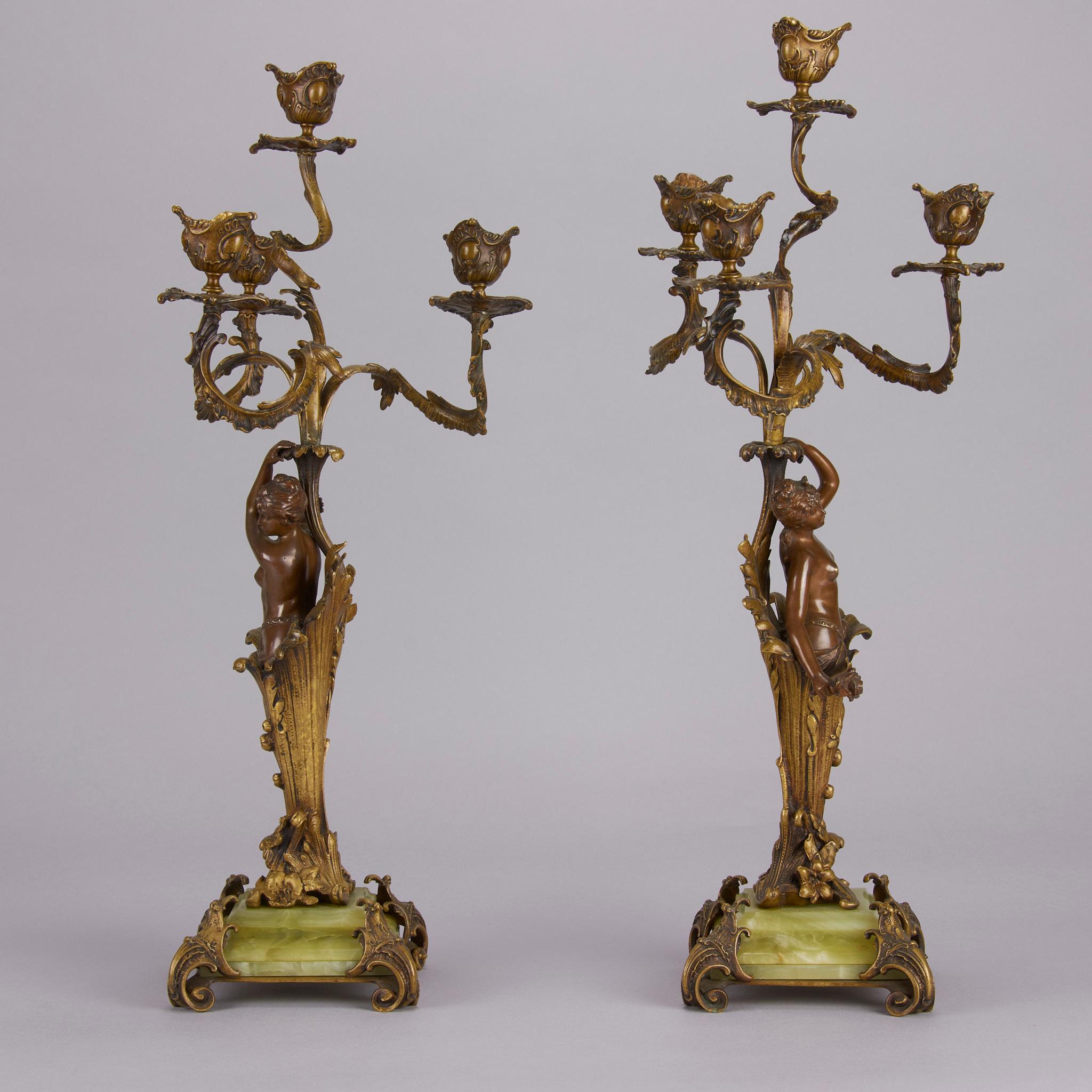 Art Nouveau Bronze Pair of Candelabra, circa 1900 2