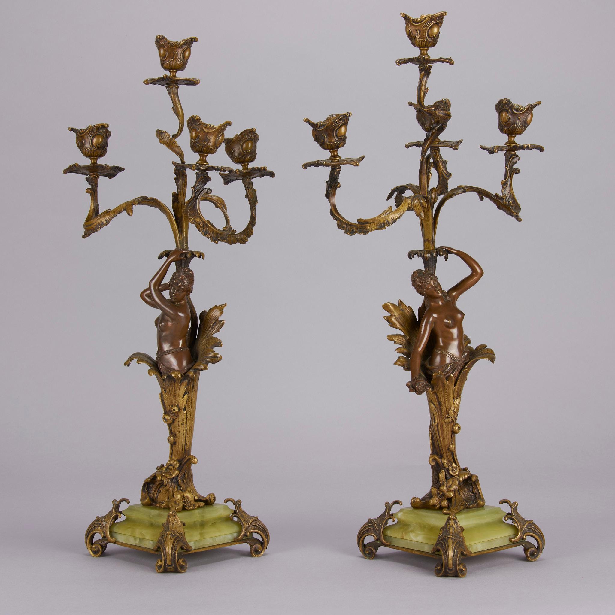 Art Nouveau Bronze Pair of Candelabra, circa 1900 3
