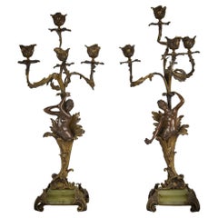 Art Nouveau Bronze Pair of Candelabra, circa 1900