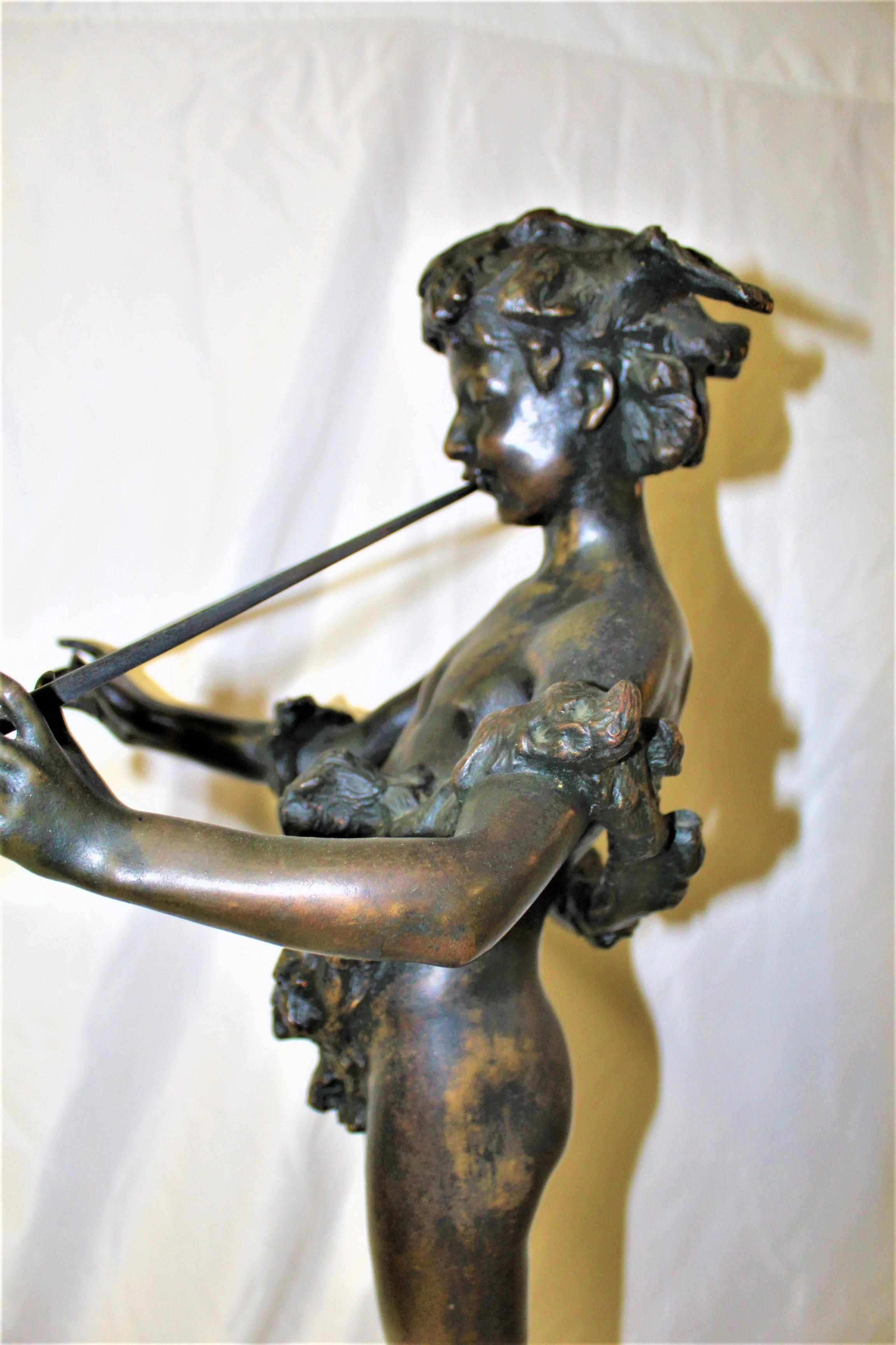 Art Nouveau Bronze 'Pan of Rohallion' by Fredrick William Mac Monies, 1890 Orig In Fair Condition For Sale In Los Angeles, CA