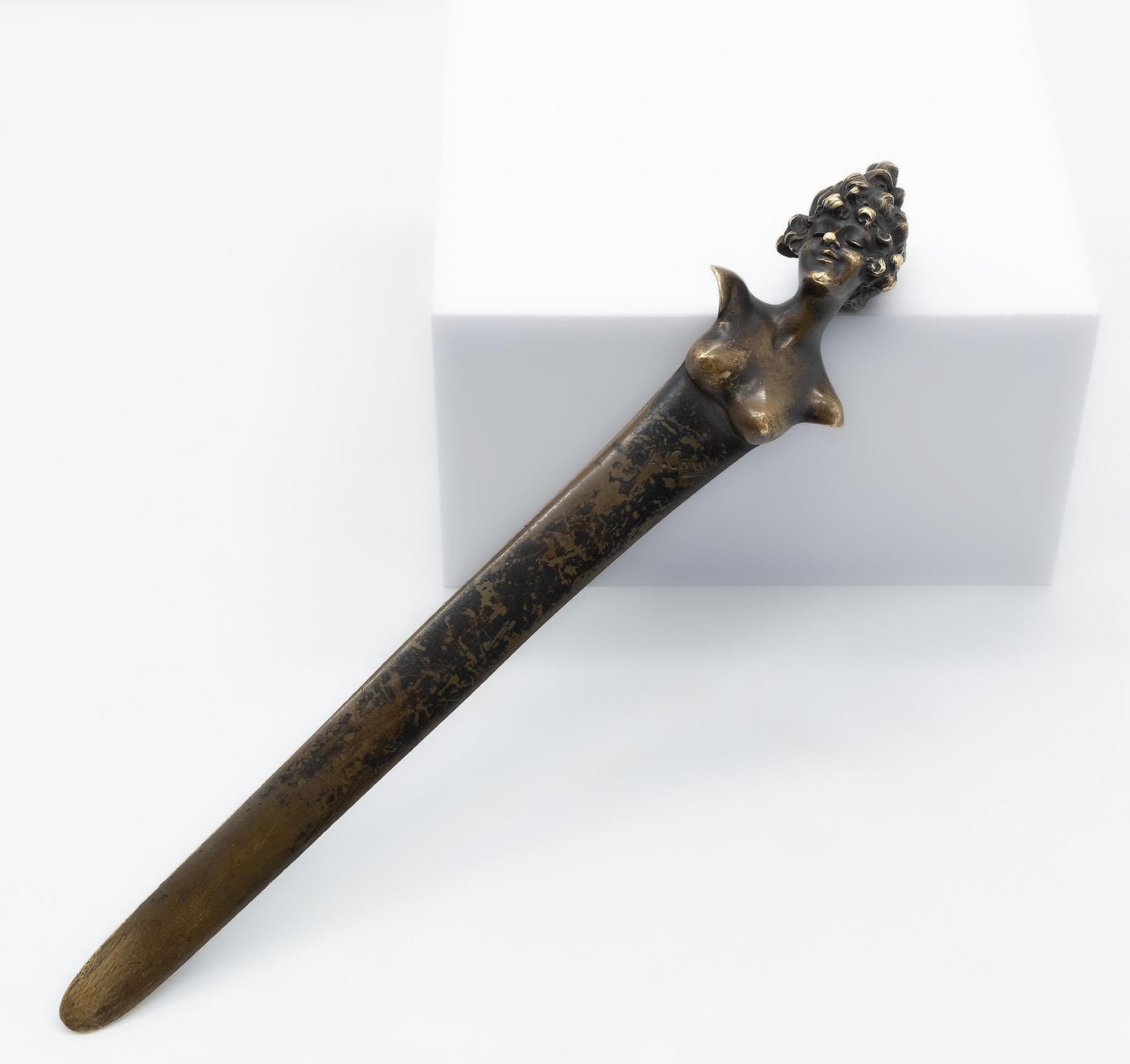 Navaja de Bronce Art Nouveau con Busto Femenino de Alexandre Caron en Bueno estado para la venta en Norwich, GB