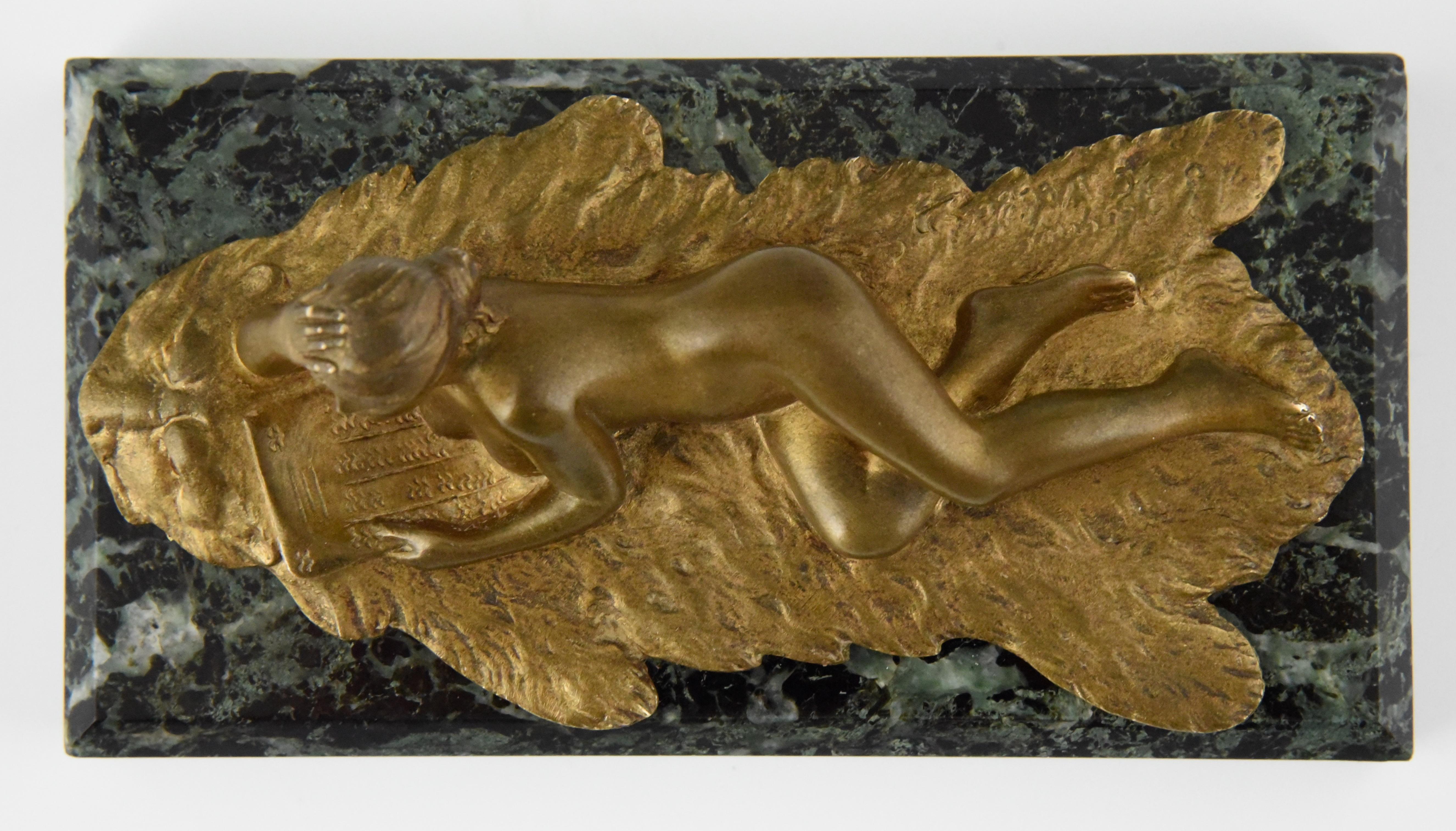 Art Nouveau Bronze Paperweight Reading Nude Jean Garnier France 3